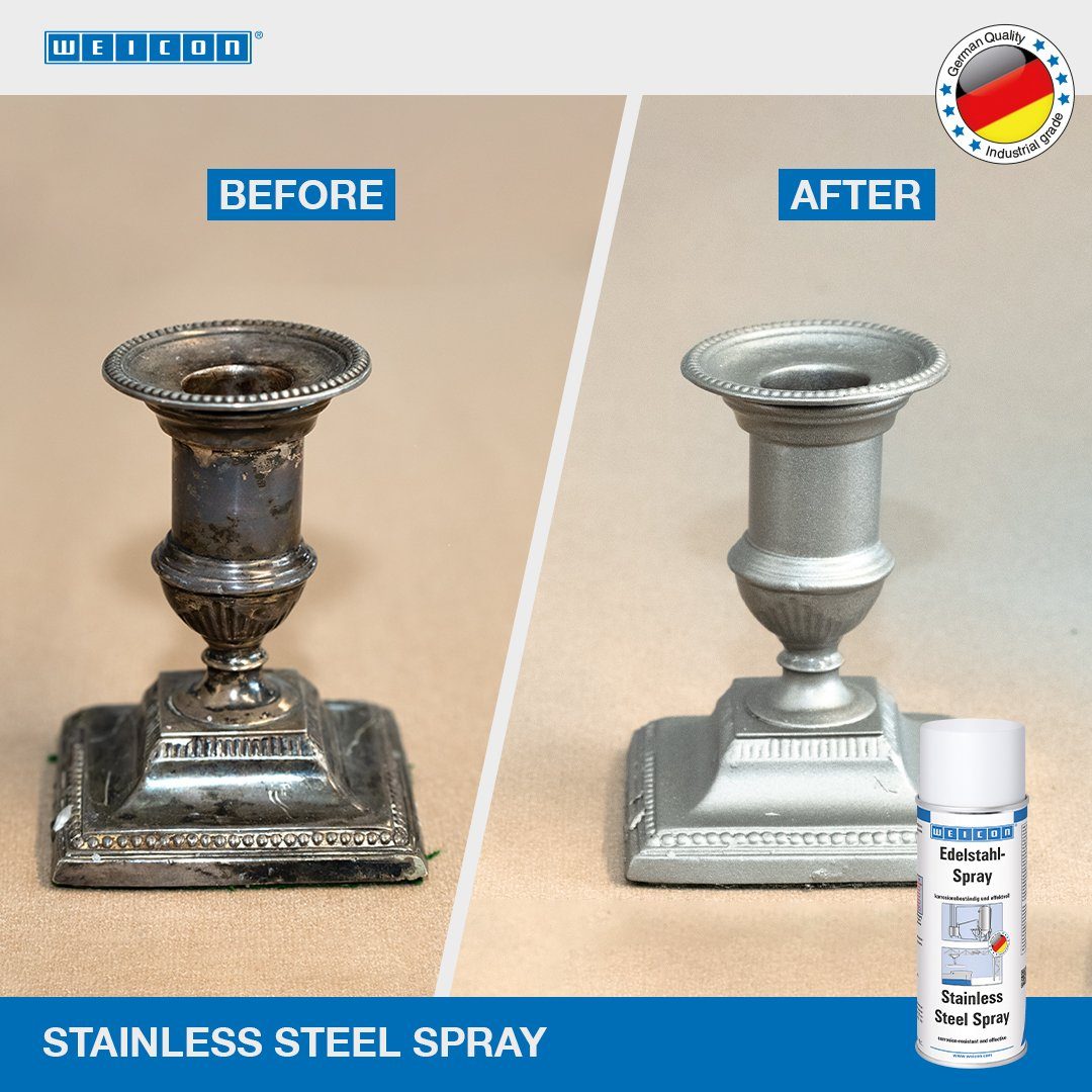 WEICON Metallglanzfarbe Edelstahl-Spray, witterungsbeständige Oberflächenbeschichtung, korrosionsbeständig, rostfreie Edelstahlpigmente