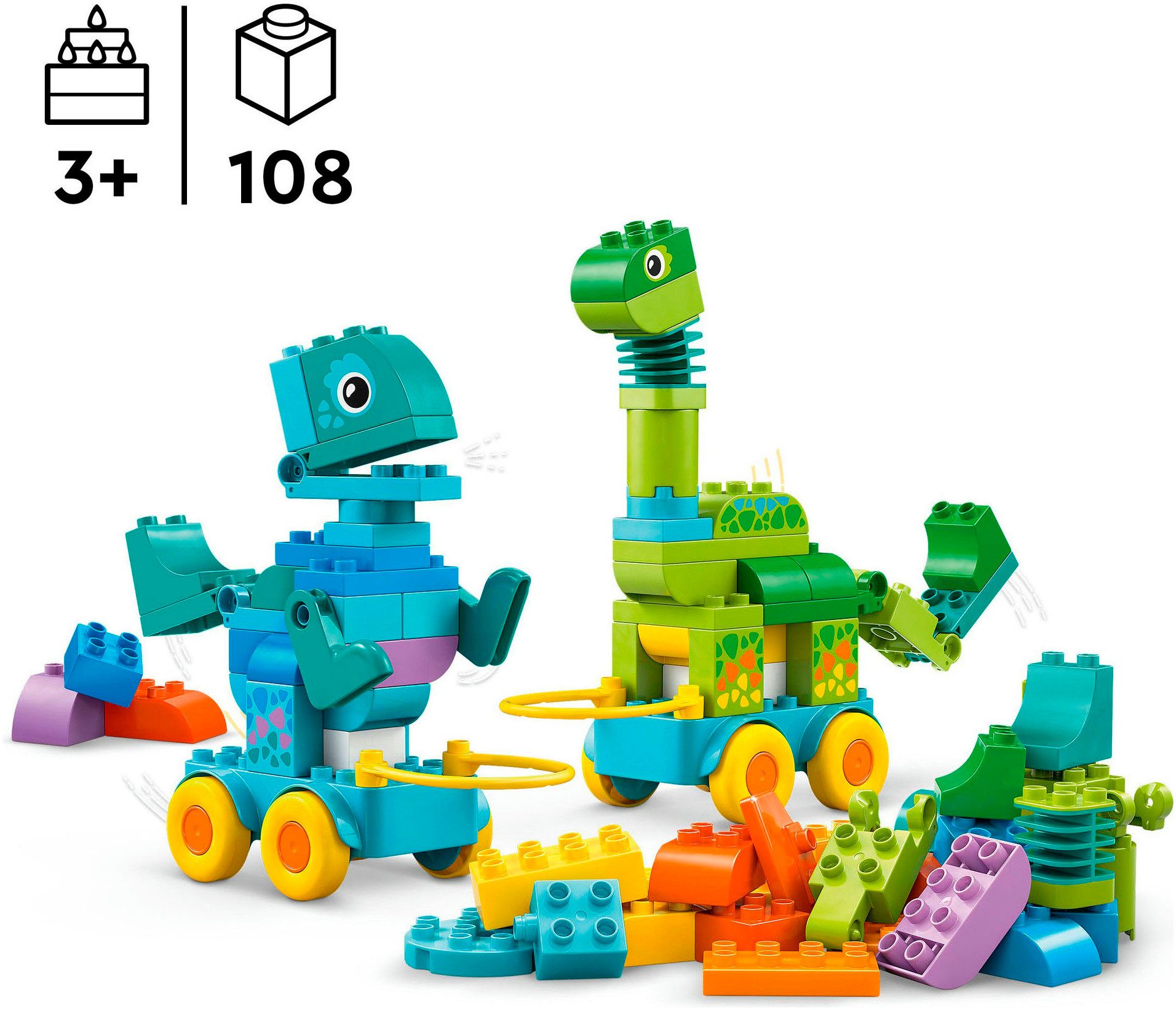 LEGO® Dinos auf Rädern 3-in-1-Set (10451), LEGO DUPLO Town Konstruktionsspielsteine, (108 St), Made in Europe