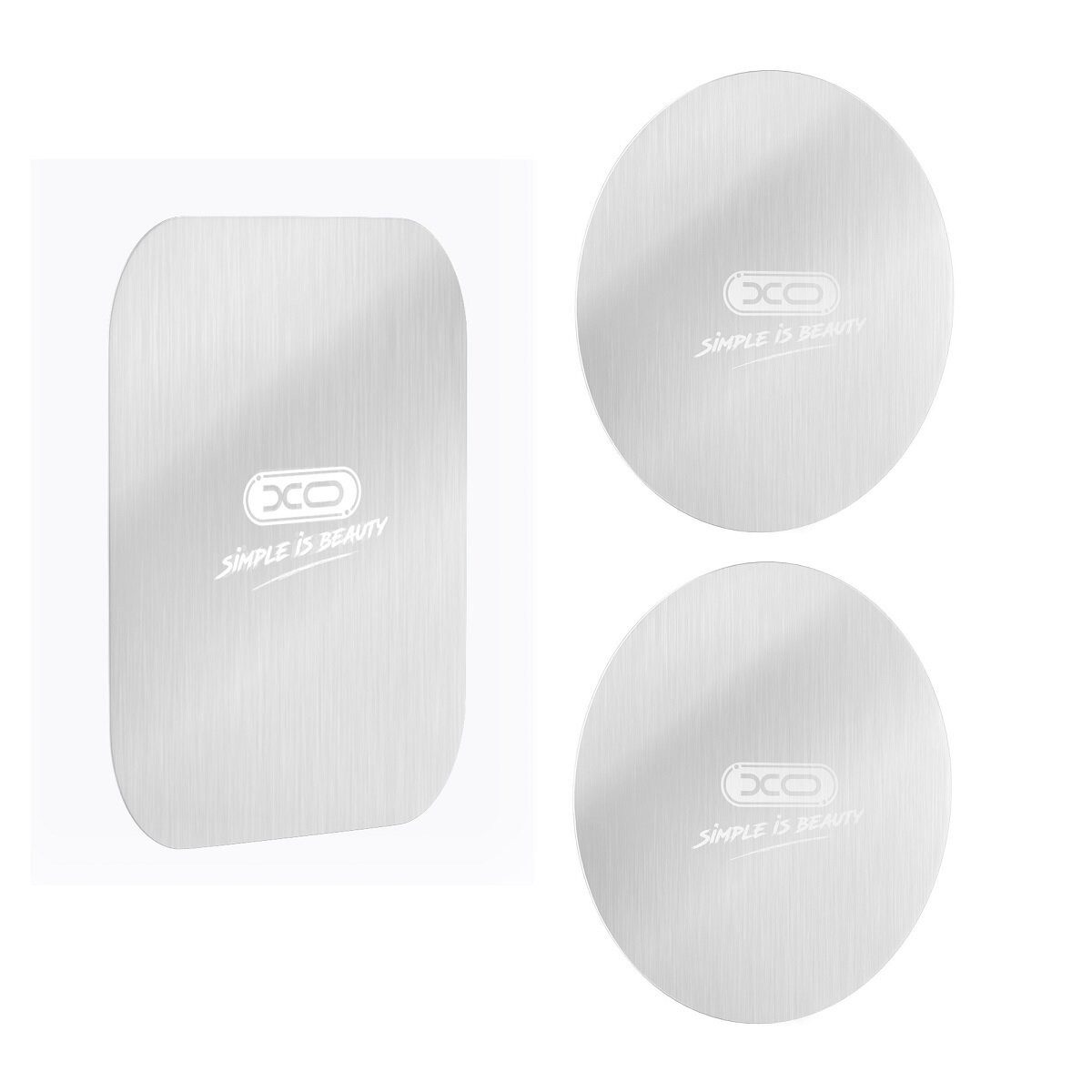 XO Smartphone-Halterung Y2 Metallplatten-Set Silber 3-teilig für magnetische Autohalter, (Set, Set, Drei selbstklebende Metallplatten für Magnethalter)