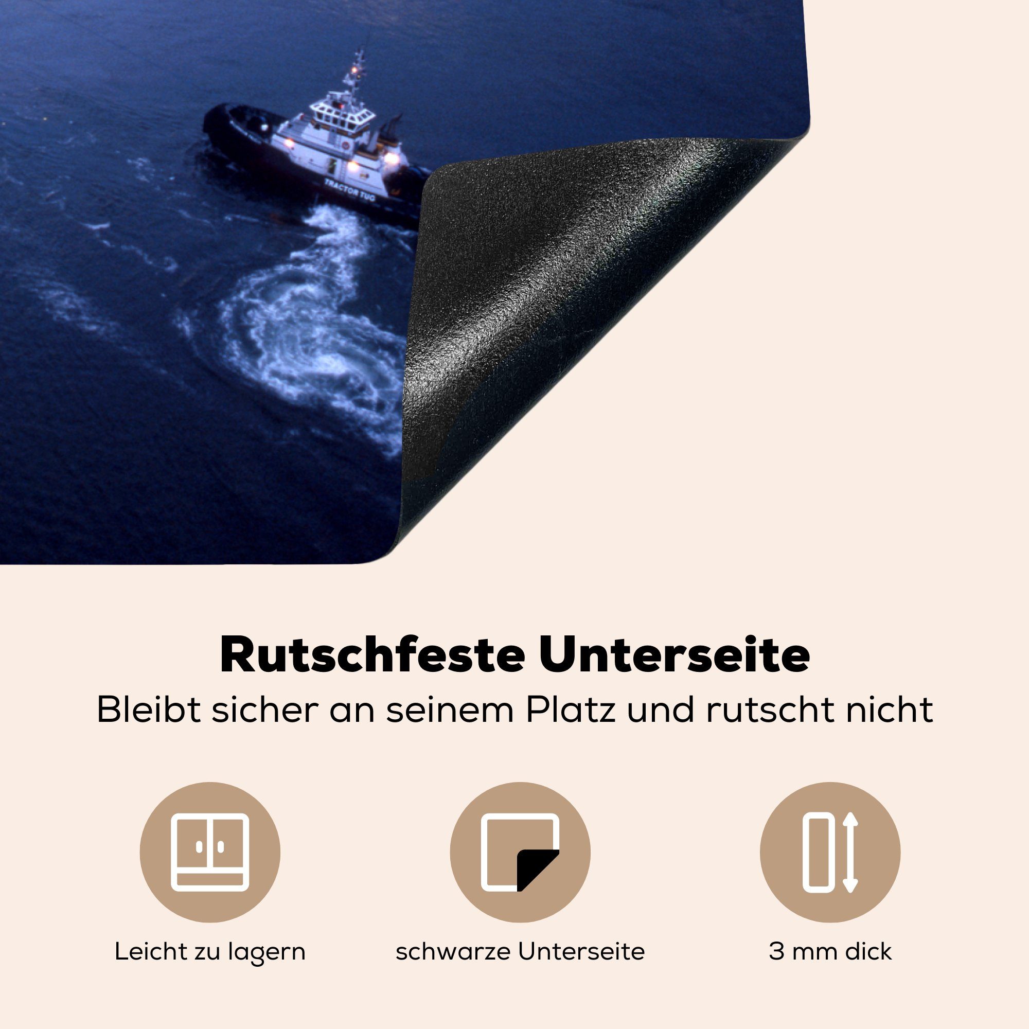 Schleppers, Mobile MuchoWow Containerschiff Vinyl, cm, Schlepptau 70x52 Ceranfeldabdeckung Herdblende-/Abdeckplatte eines tlg), (1 im Arbeitsfläche nutzbar,