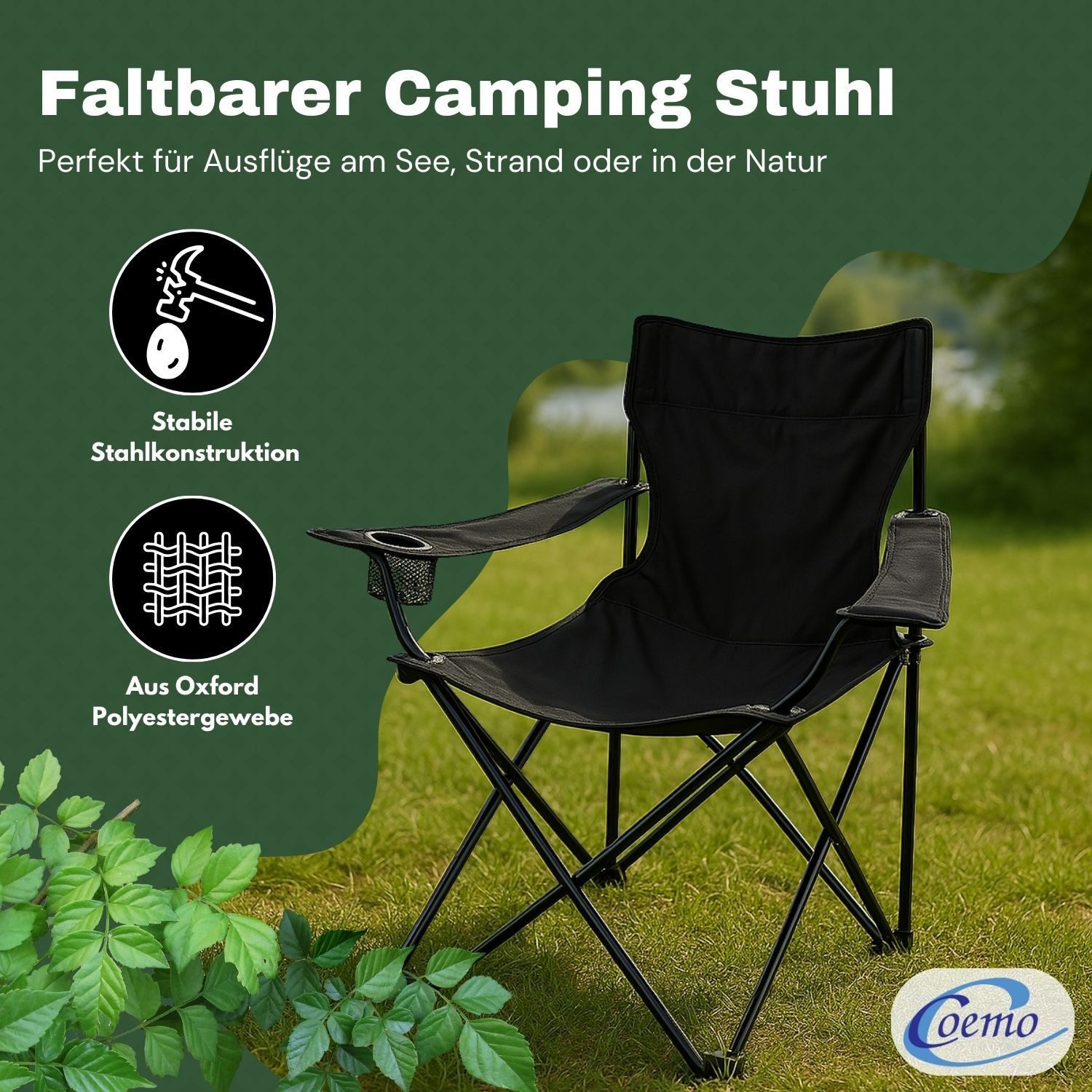 Coemo Gartenstuhl, faltbarer Campingstuhl Schwarz mit günstig online kaufen