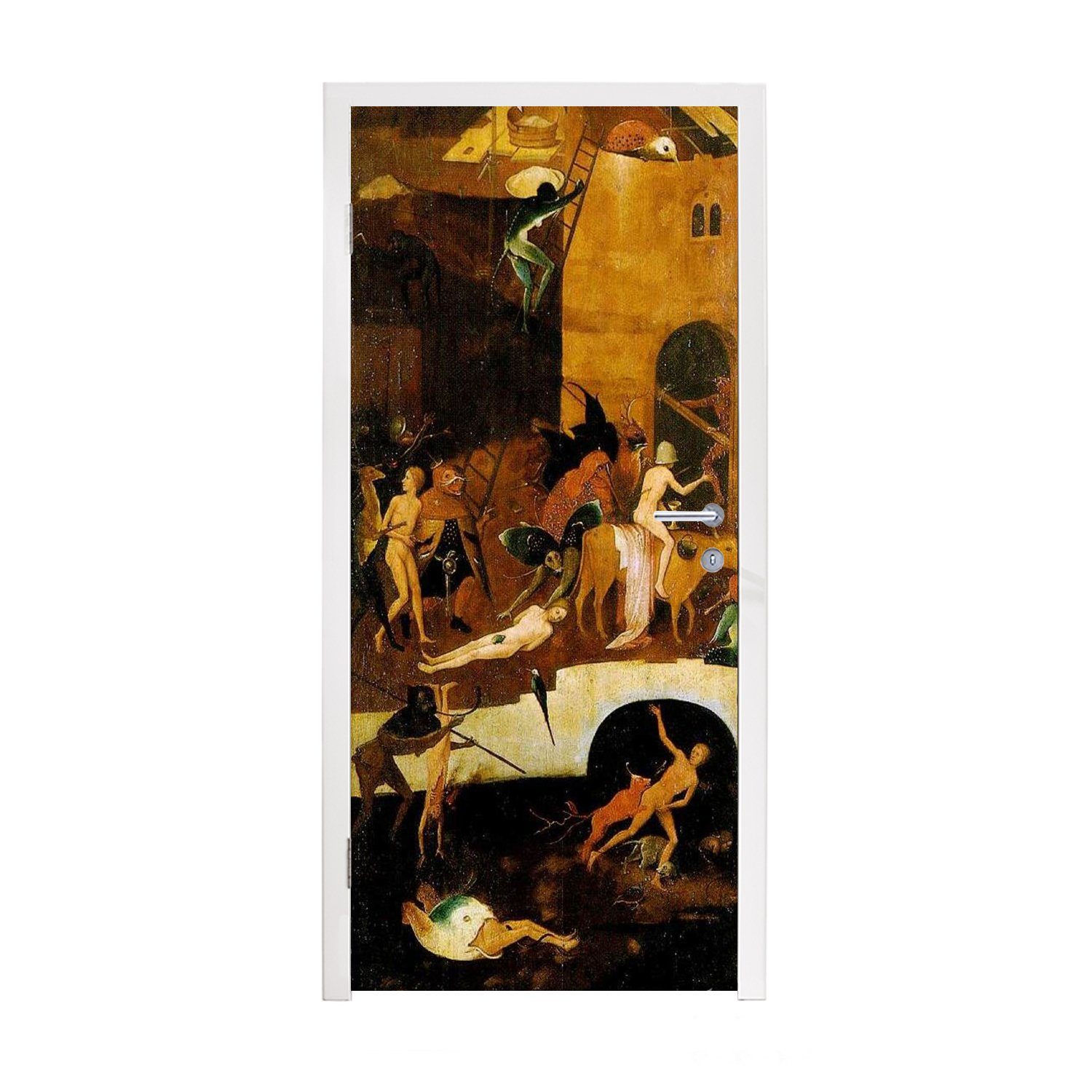 MuchoWow Türtapete Heuwaage rechter Flügel des Triptychons - Gemälde von Hieronymus Bosch, Matt, bedruckt, (1 St), Fototapete für Tür, Türaufkleber, 75x205 cm