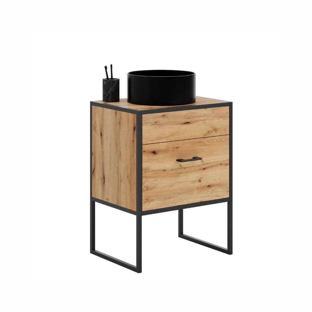 KOBI S.C. Badregal AURA Badschrank mit Schublade Loft-Stil Stahlgestell Schwarz Eiche Cra