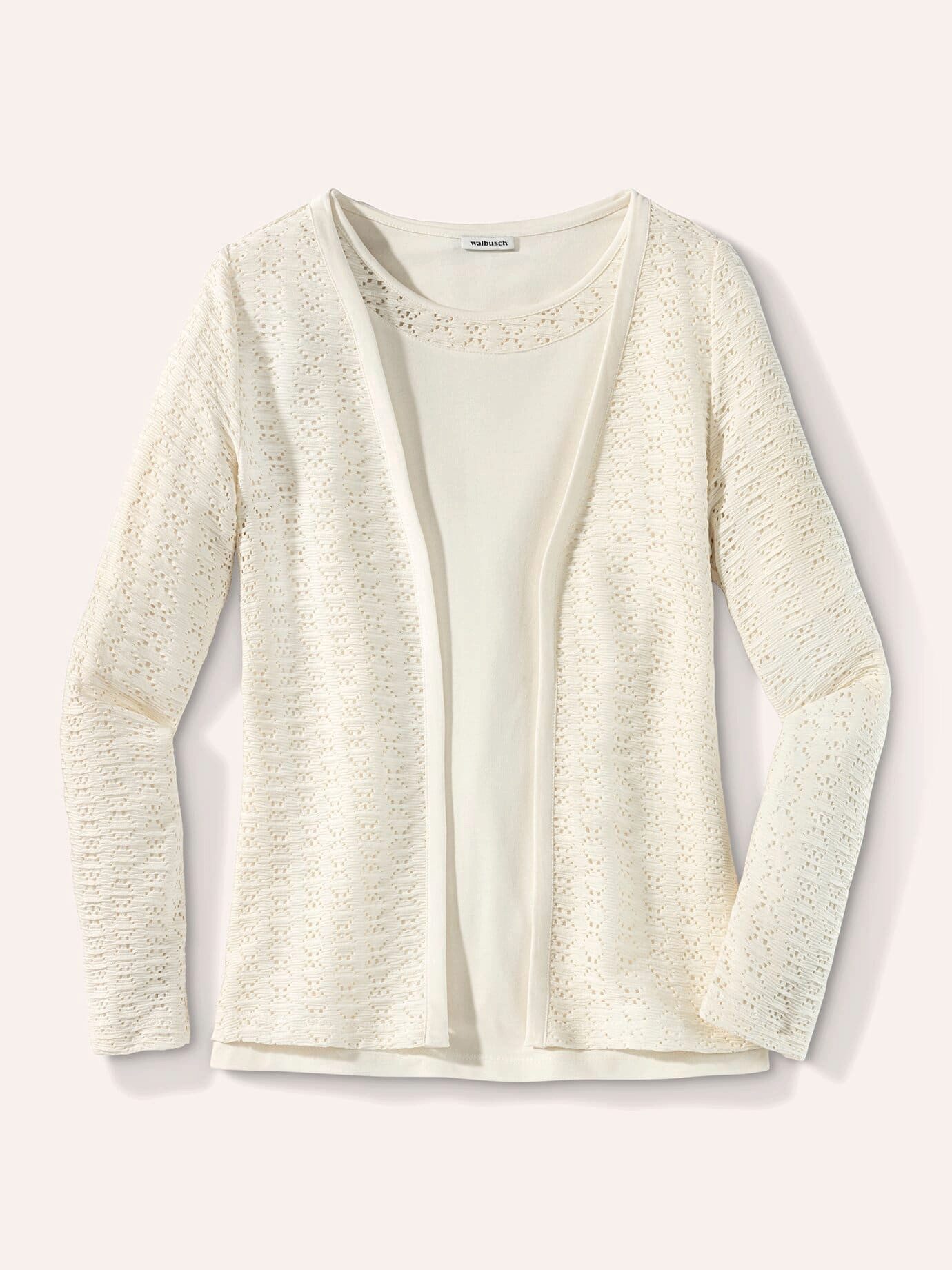 Walbusch 2-in-1-Strickjacke Damen Ajour Twinset Rundhals Langarm Pflegeleicht Baumwoll-Modal-Zweiteiler, elastischer Sitz, maschinenwaschbar