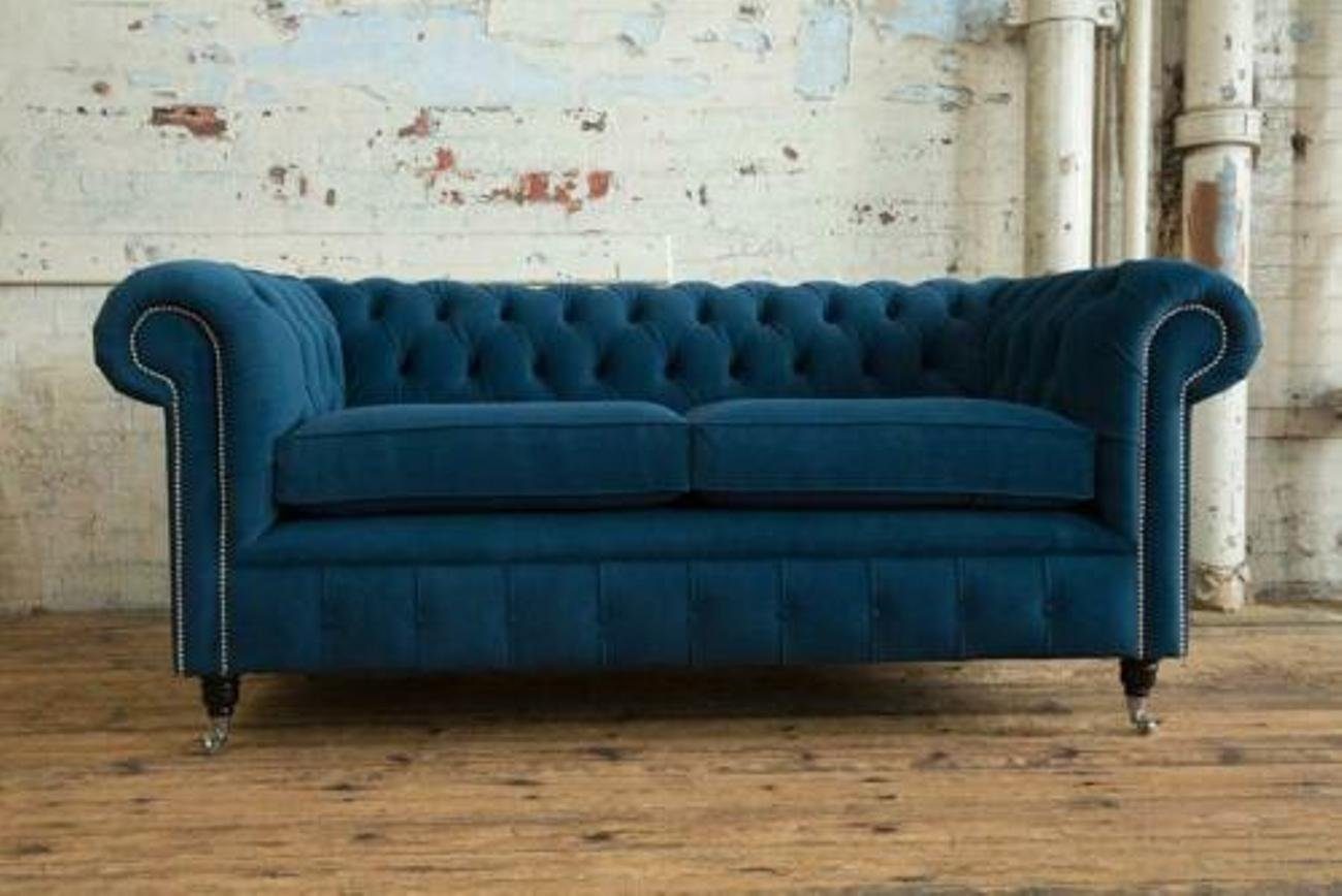 JVmoebel 3-Sitzer Blaue Chesterfield Couch Polster Sitz Garnitur Sofa Stoff 3 Sitzer, Mit Sitzkissen, Knöpfe, Nieten