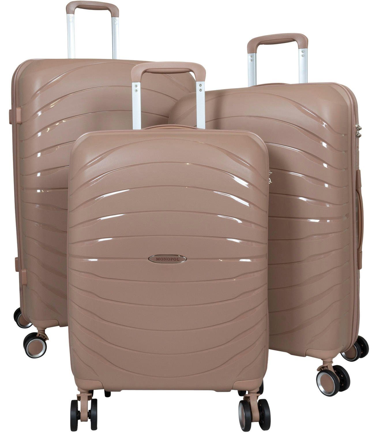 Warenhandel König Trolleyset Rethmar, 4 Rollen, (3 tlg., Gr. M, L und XL), farbig einheitliche Griffe, Rollen und Reißverschlüsse Rose Gold