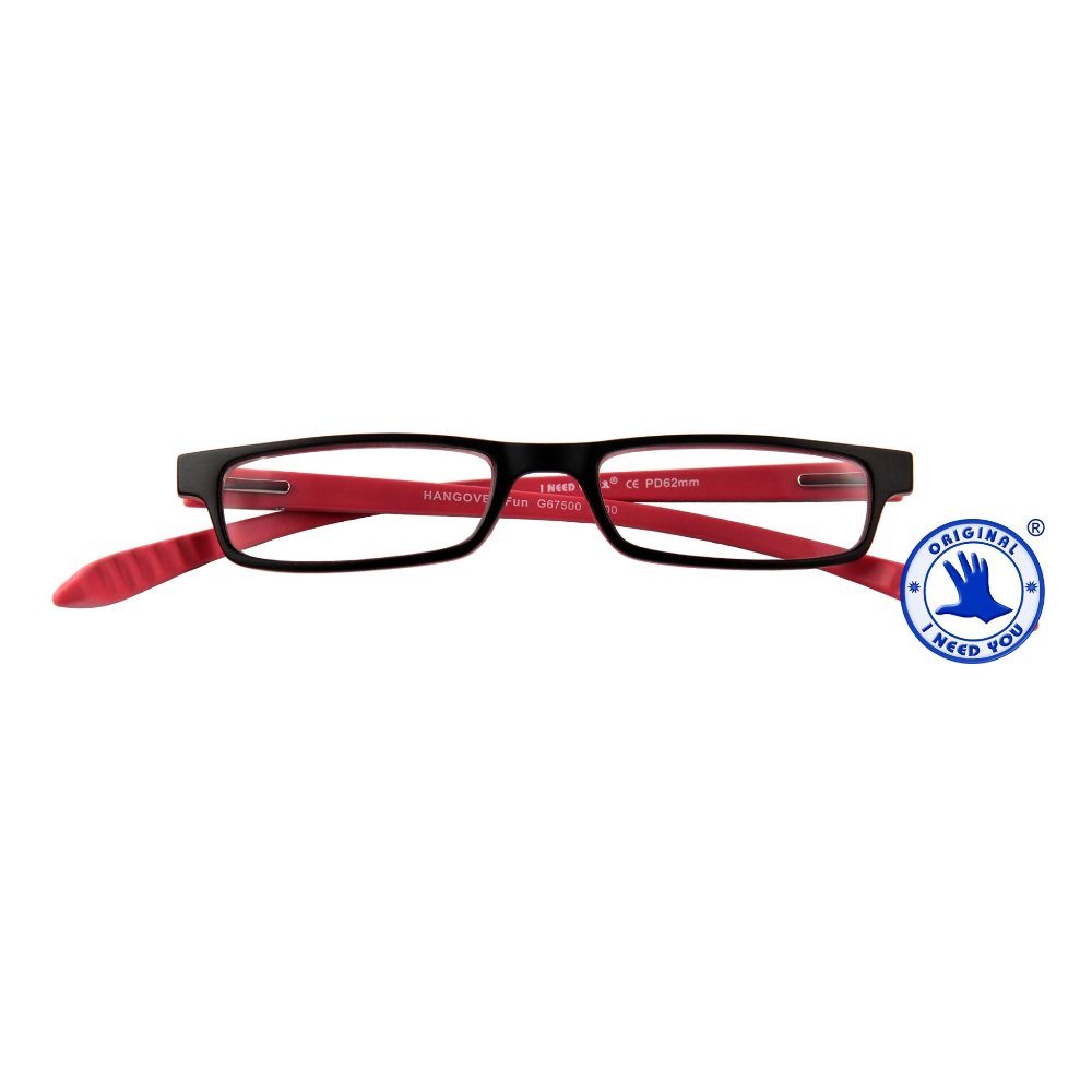 I Need You Lesebrille Hangover Fun Anthrazit-Rot mit Etui (3,0 dpt)