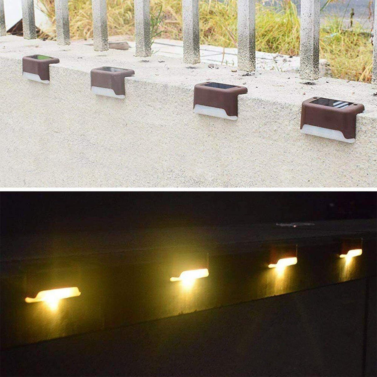 oyajia Gartenleuchte 4x LED Solarleuchten Braun Treppenlicht, Außen Stück Light Deck IP65 4