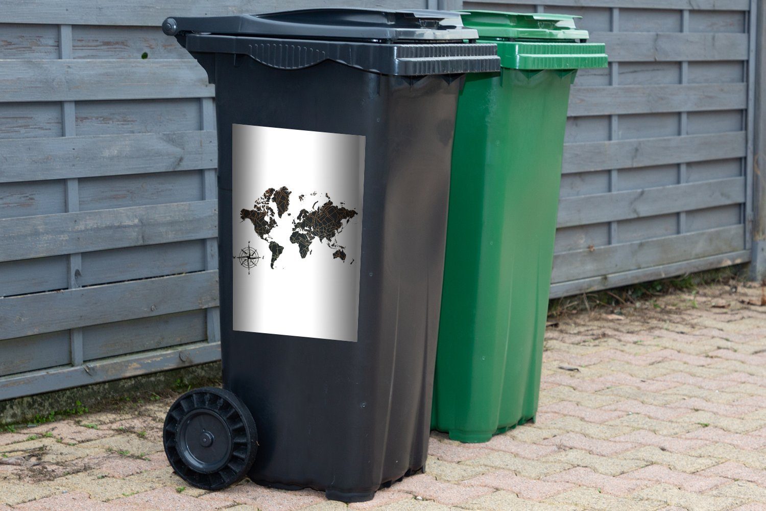 - MuchoWow (1 Mülleimer-aufkleber, Kompass Mülltonne, Abfalbehälter Container, Wandsticker Sticker, Bronze St), - Weltkarte