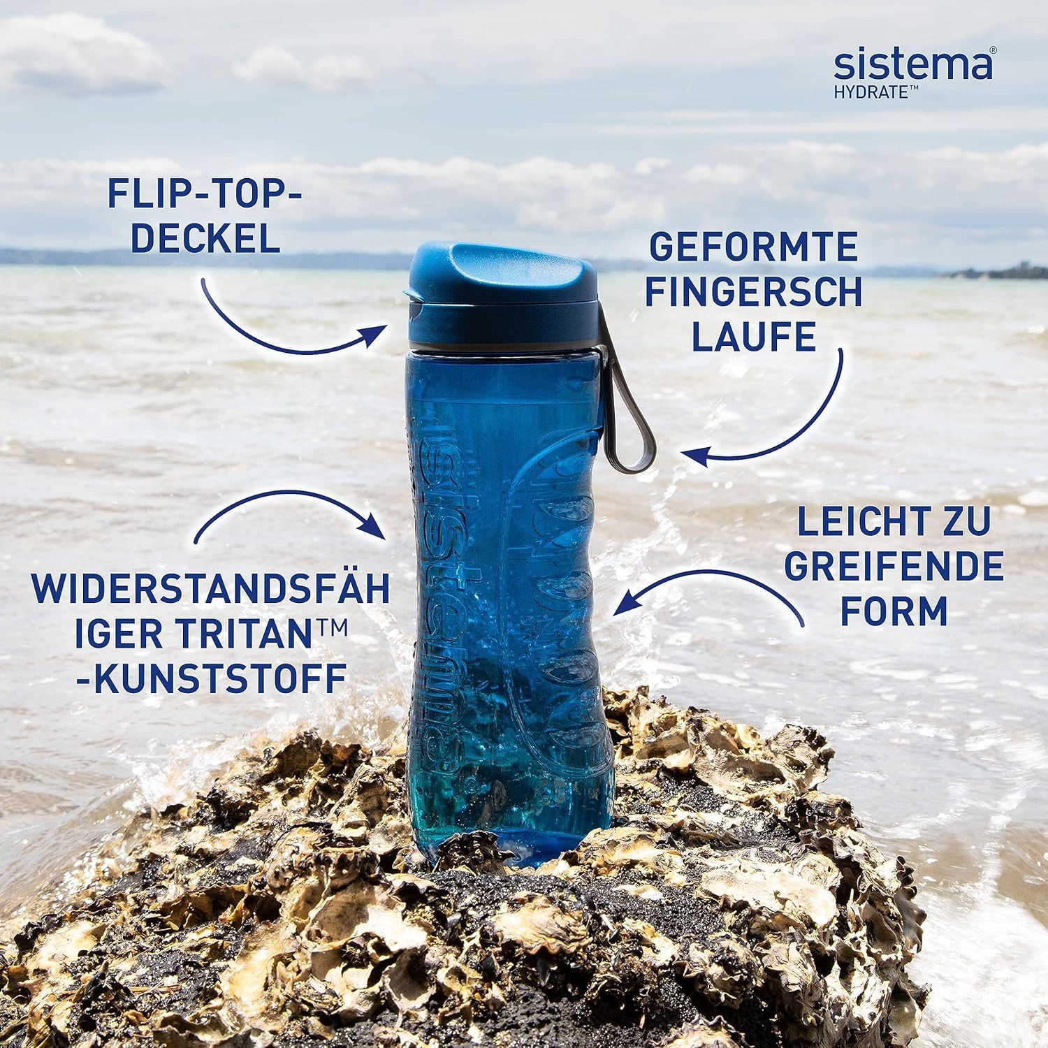 sistema Trinkflasche Sistema Active Sport-Wasserflaschen, 800 ml BPA-frei, 2 Stück
