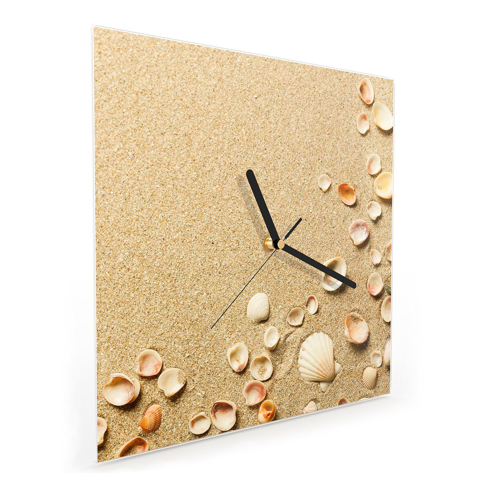 Glasuhr 30 Wandkunst mit Muscheln Sand Primedeco Wanduhr Motiv 30 x Wanduhr im cm Größe