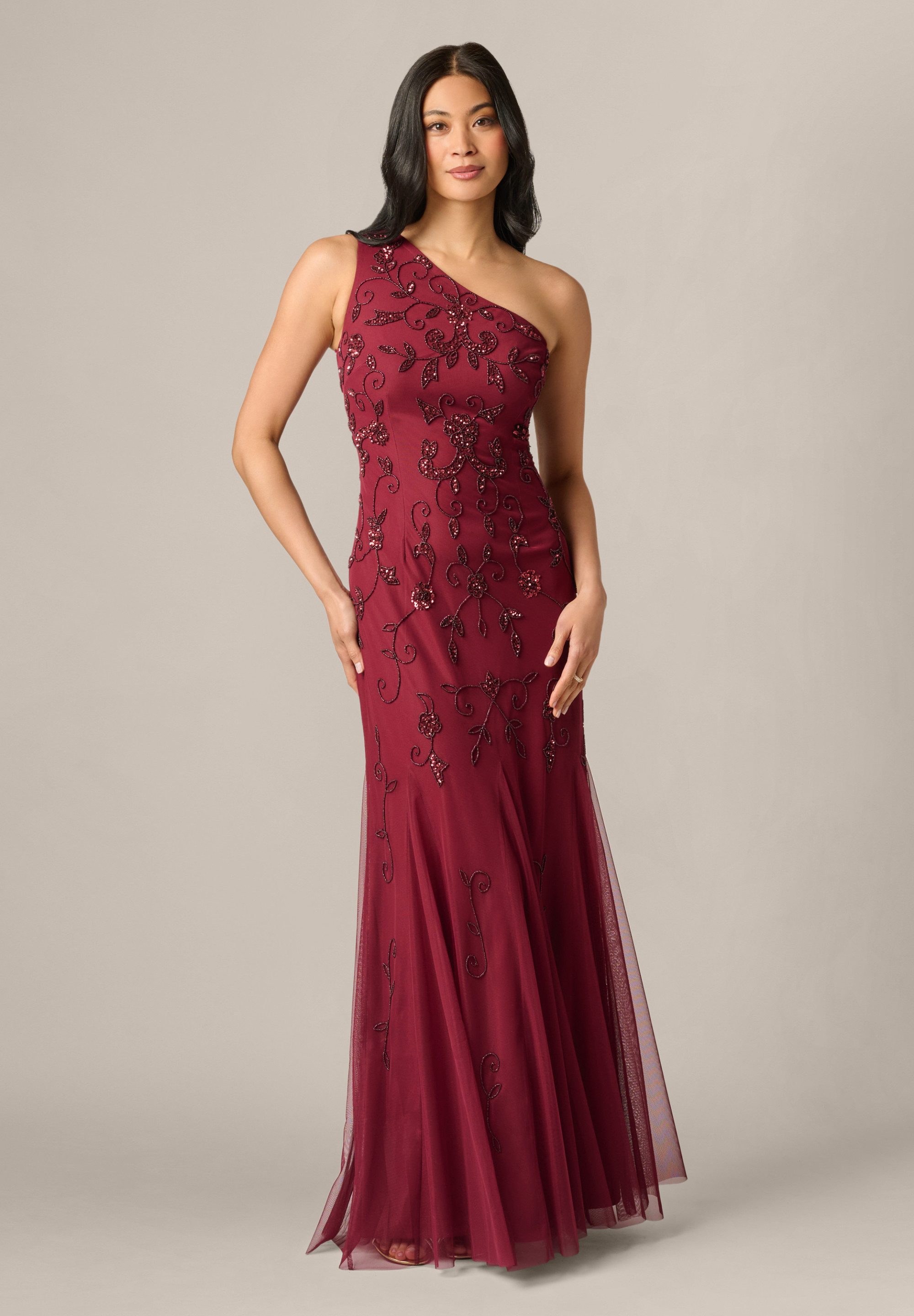Adrianna Papell Abendkleid One Shoulder Beaded Dress Schimmerndes, von Hand besticktes Abendkleid – Bild 3 von 5