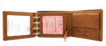 Hill Burry Geldbörse echt Leder Portemonnaie mit RFID Schutz, gewachstes Rindleder, 18 Kartenfächer, Innenriegel, cognac braun