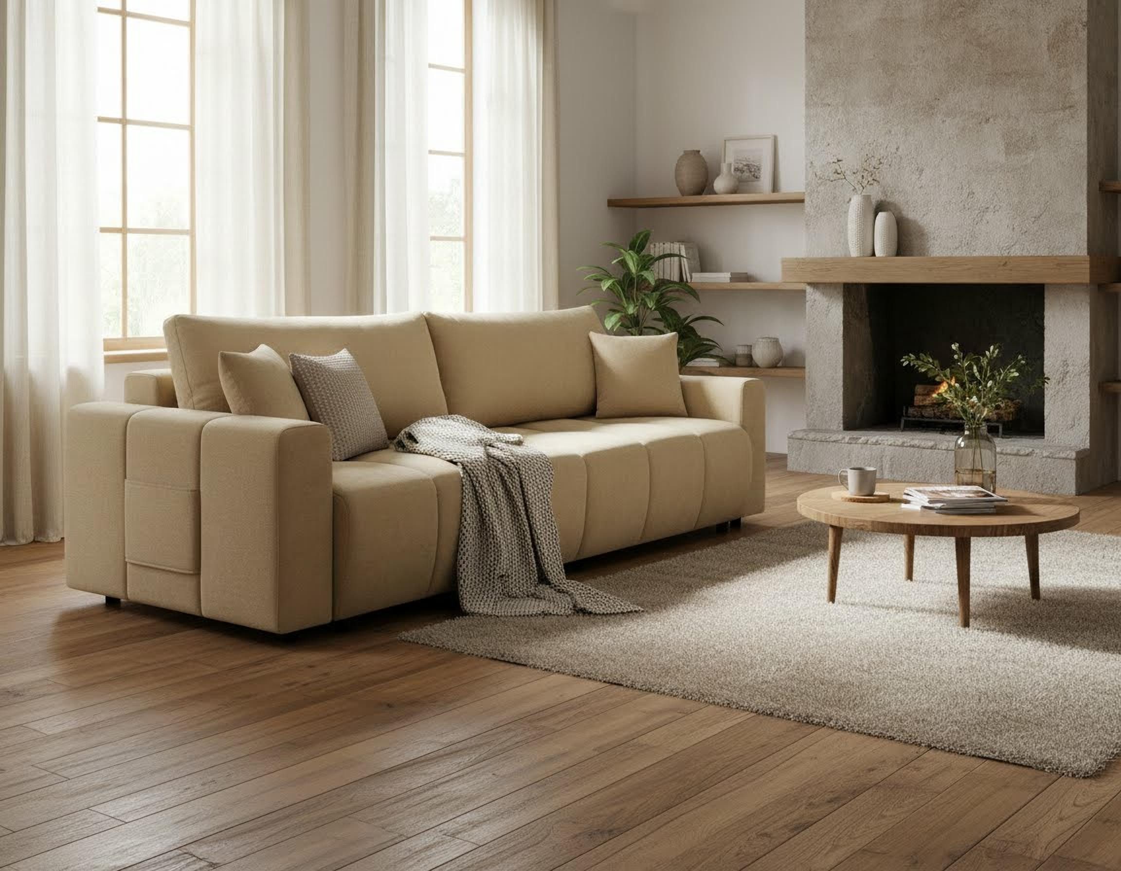 OTTO home Sofa YLVAA 3-Sitzer, 239 cm - OTTO. Verlässliche Qualität., Schlaffunktion(132/198), Bettkasten, Feinstruktur-Bezug