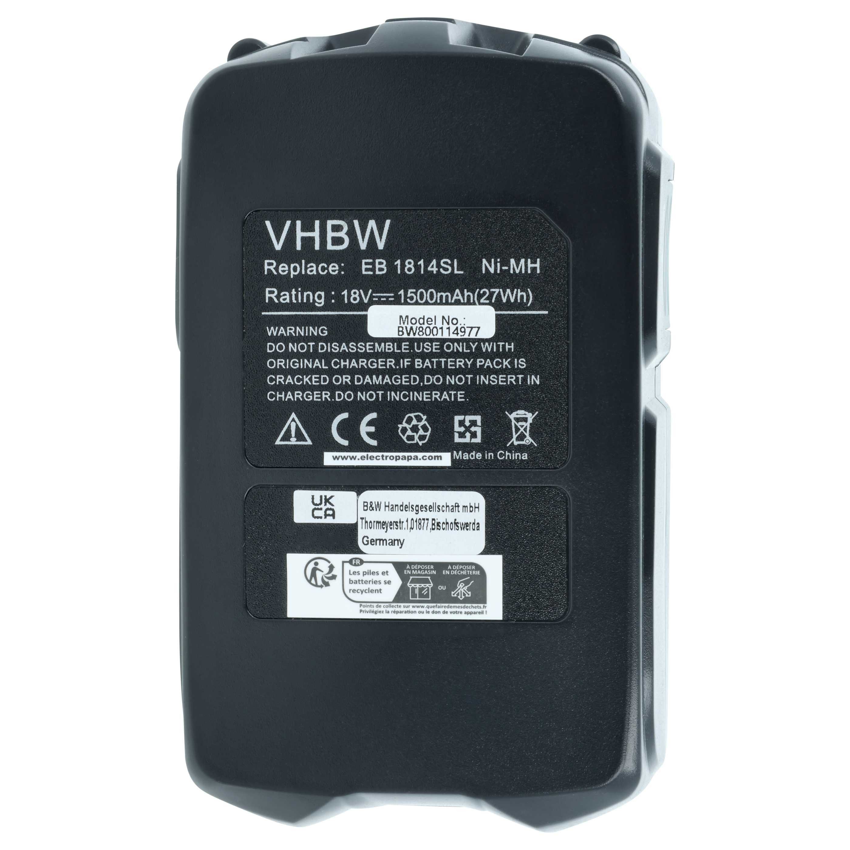 vhbw Akku passend für Hitachi CR 18DL, CR 18DLX, CJ 18DL, CJ 18DLX, C 6DC, Akku Akku NiMH 1500 mAh (18 V, 2 St), Leistungsfähige Austausch-Akkus für Werkzeug Powertools wie