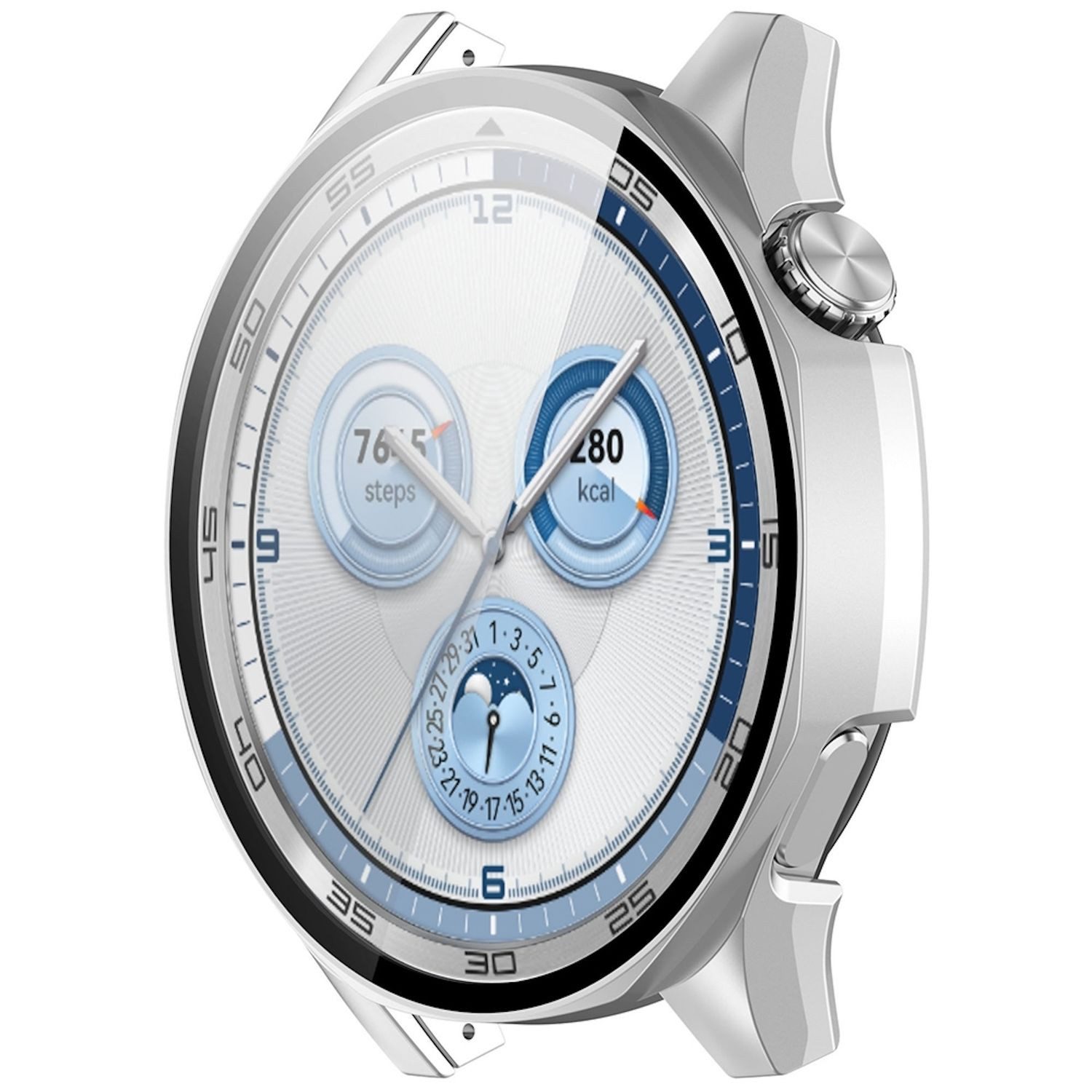 Wigento Smartwatch-Hülle Für Huawei Watch GT 5 46mm Kunststoff PC Hülle + H9 Hart Glas Silber, Schutzhülle aus PC + Hart Glas für Rundumschutz