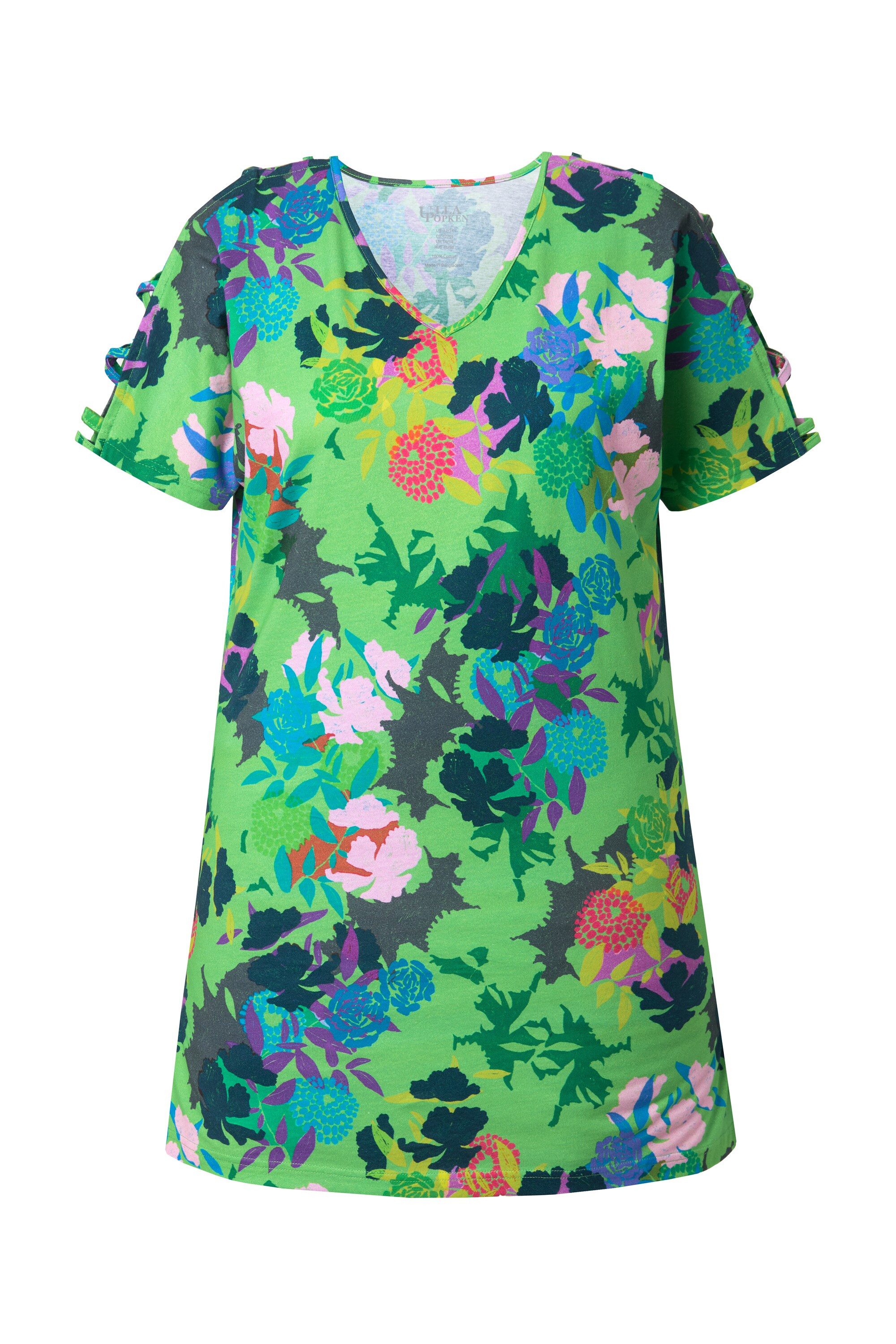 Ulla Popken Longshirt Longshirt Zierband A-Linie V-Ausschnitt Halbarm günstig online kaufen