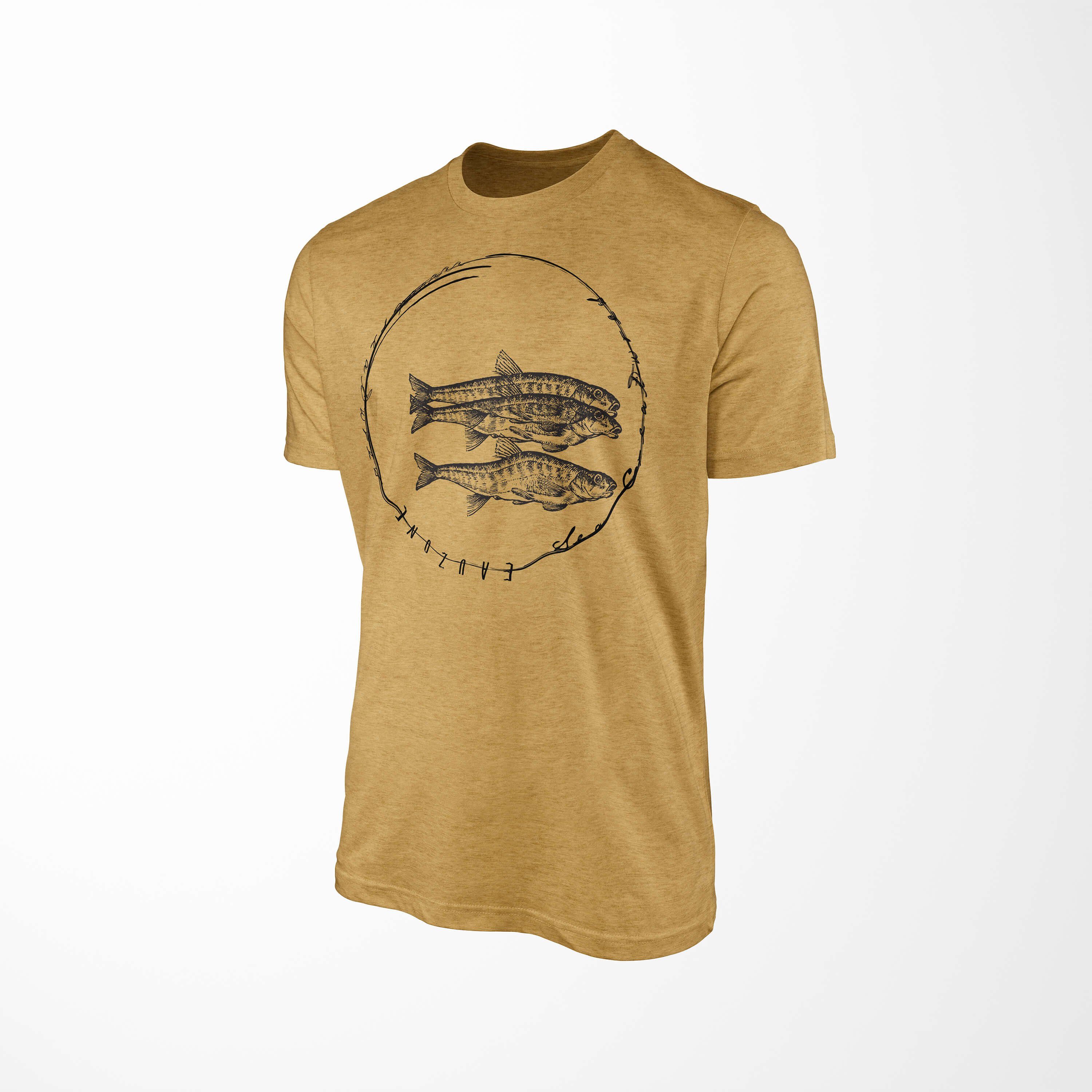 Sinus Art T-Shirt T-Shirt Creatures, / 059 Tiefsee Schnitt und Sea Fische Gold Antique Serie: sportlicher feine - Sea Struktur