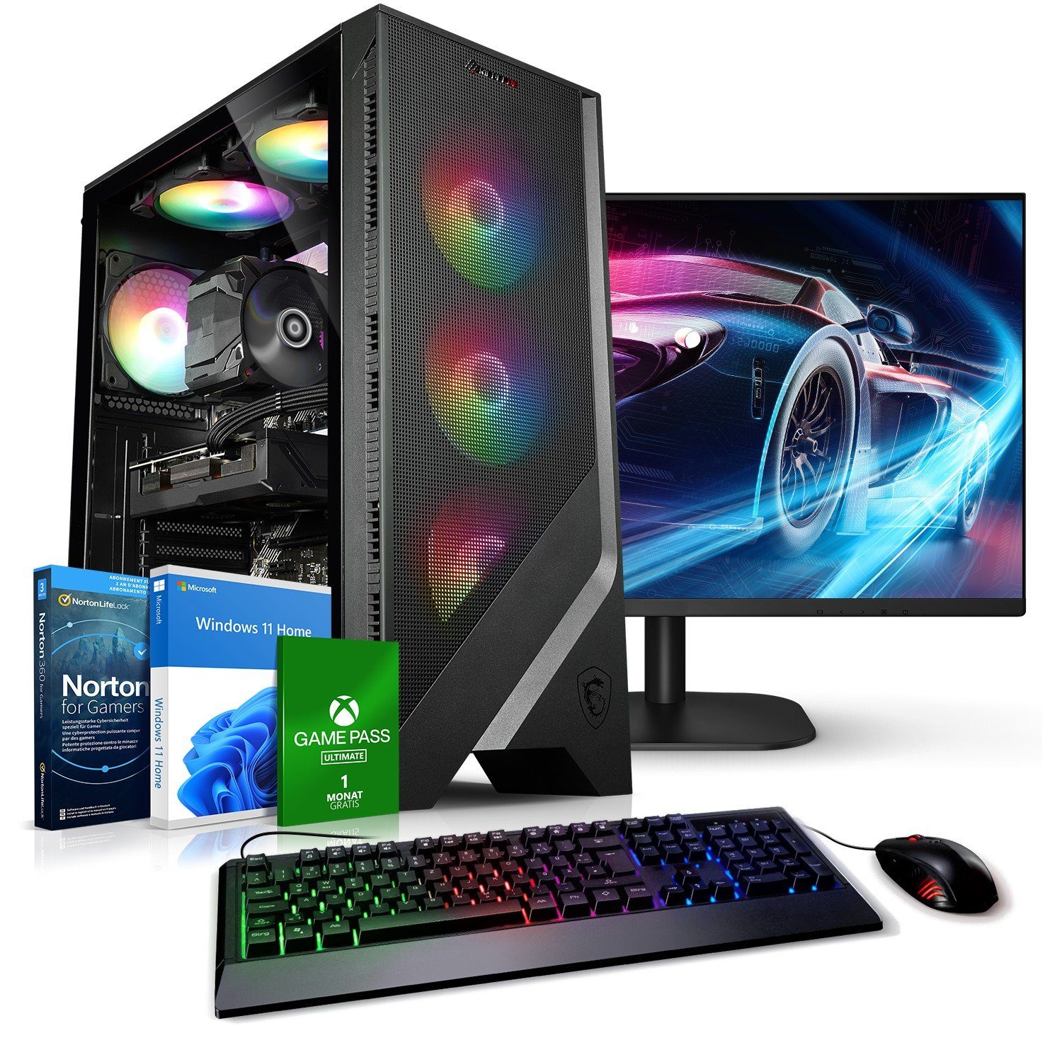 Kiebel Lightning 12 Gaming-PC-Komplettsystem (27", Intel Core i7 Intel Core i7-12700KF, RTX 4060, 32 GB RAM, 4000 GB SSD, RGB-Beleuchtung, WLAN)