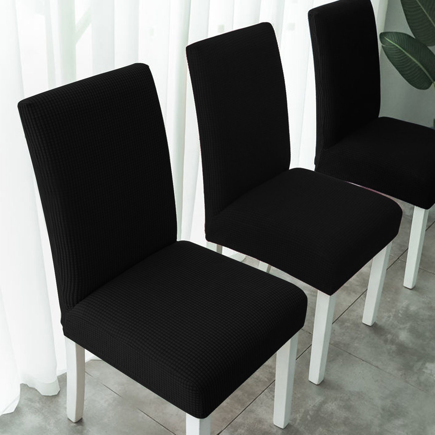 Schwarz Stuhlhusse Lospitch Stuhlbezug pflegeleicht 4X Schutzhülle, Langlebig Stuhlhusse