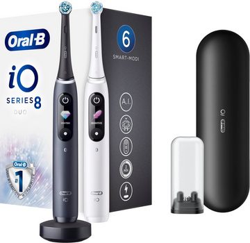 Oral-B Elektrische Zahnbürste iO 8 Duopack, Aufsteckbürsten: 2 St., mit Magnet-Technologie, 6 Putzmodi, Farbdisplay & Reiseetui