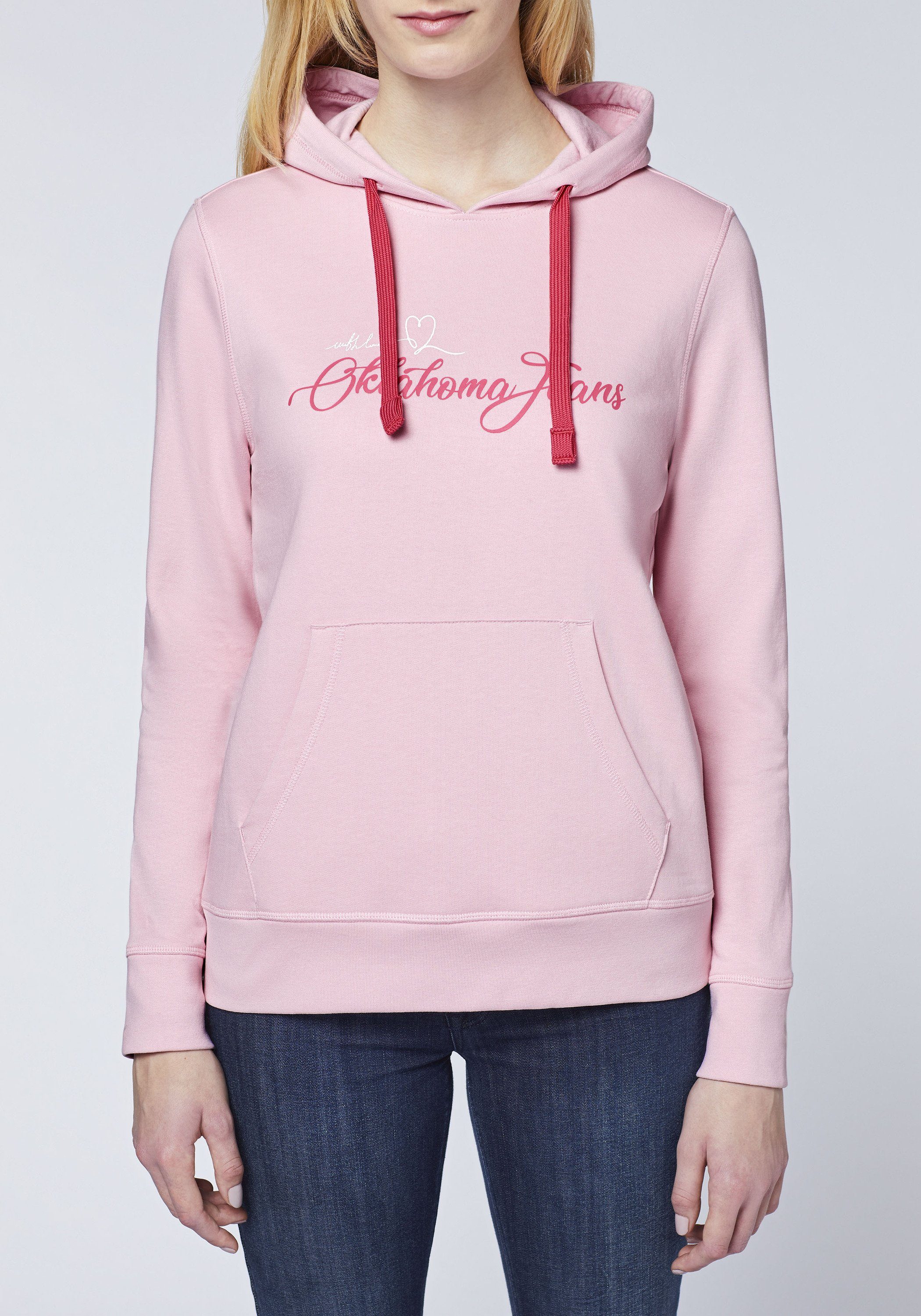 Oklahoma Jeans Kapuzensweatshirt mit Pink Schriftzug Logo 14-2305 und Nectar