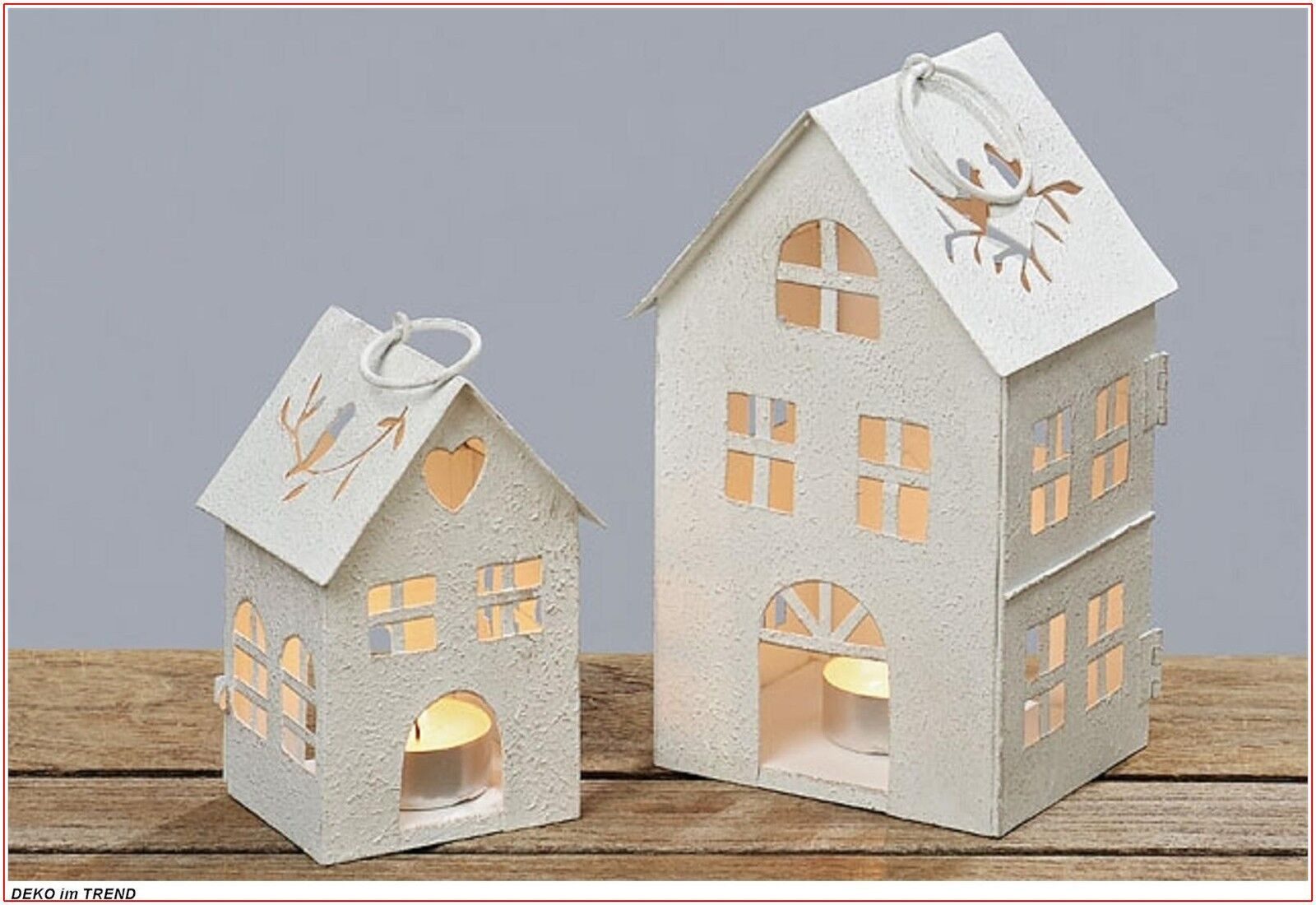 BOLTZE GRUPPE GmbH Kerzenlaterne Laterne Haus Metall weiß Struktur H18/13 cm 2 er Set