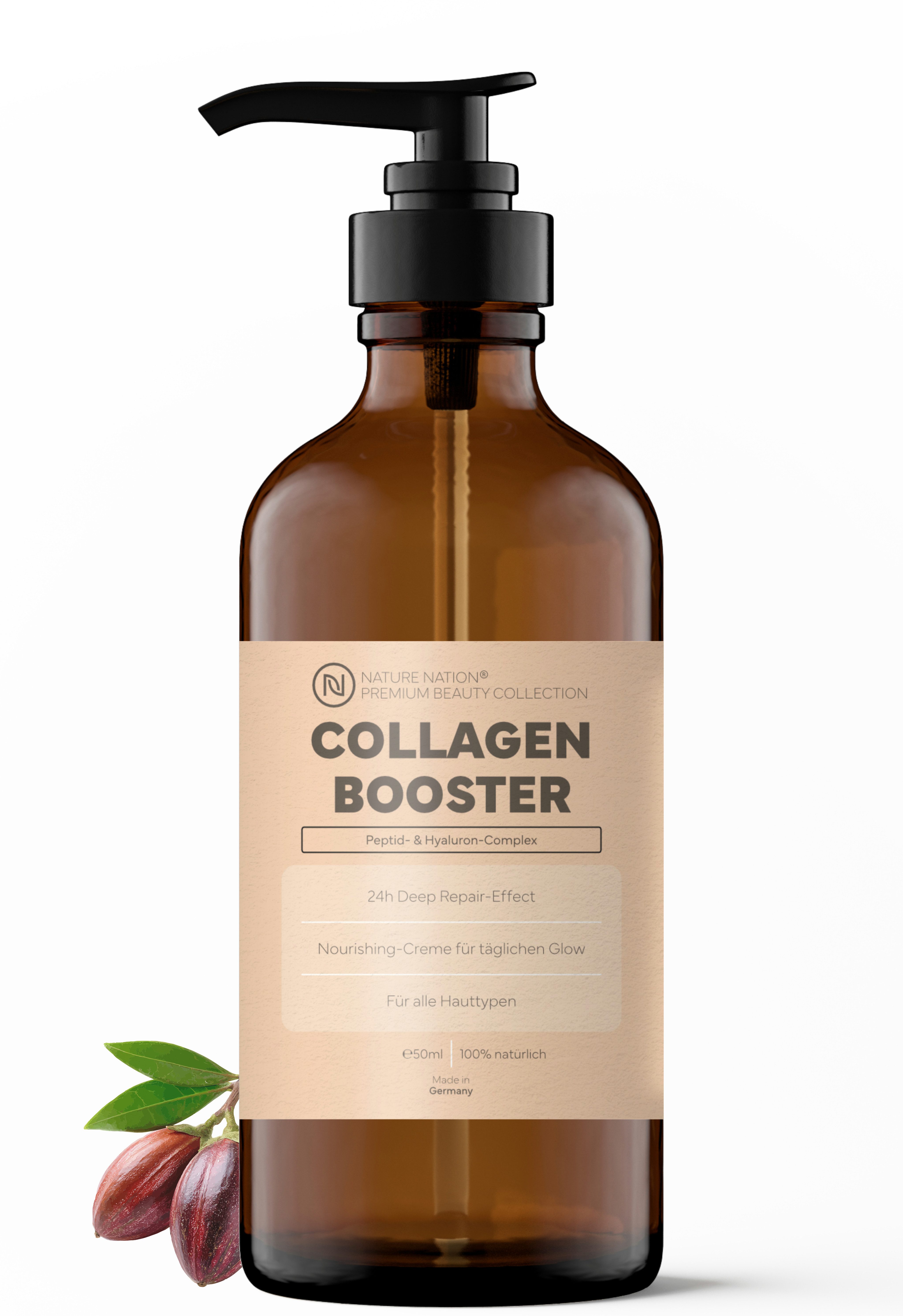 NATURE NATION Anti-Aging-Creme 24h Kollagen Boost: Multi-Peptide 1, 2, 3, mit Aloe Vera & Jojobaöl, 1-tlg., Kollagen Typ I, II, III + Hyaluron für intensive Anti-Aging-Pflege