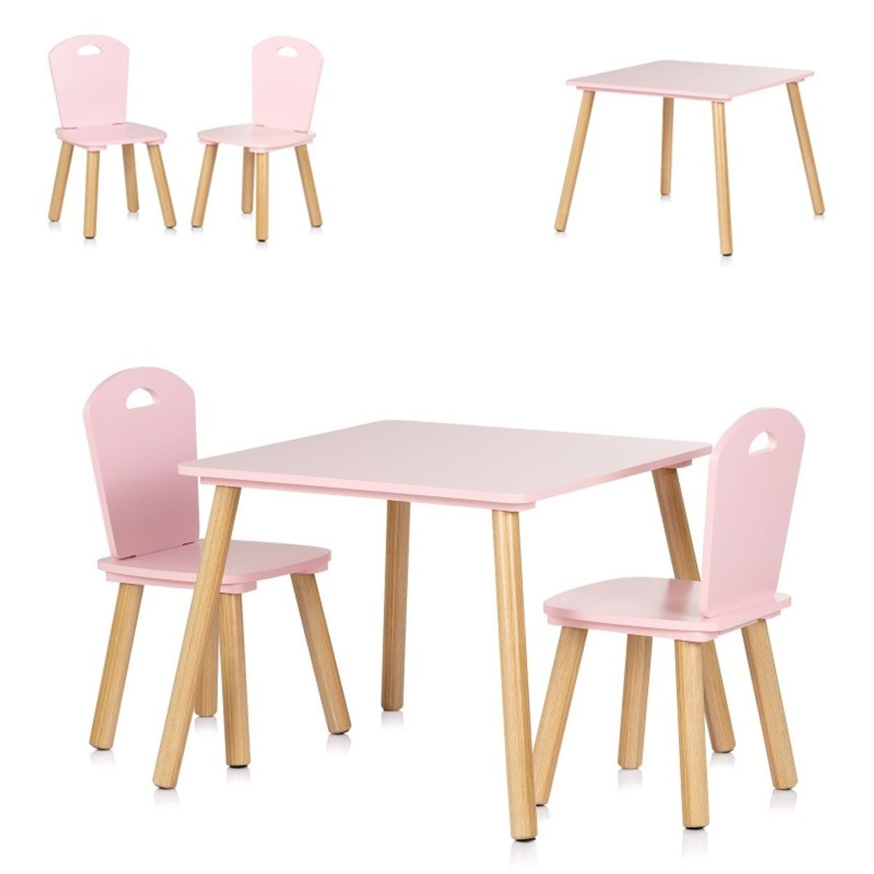 Chipolino Spielhaus 3-teilig, 55 x 55 cm, Holztisch, 2 Holzstühle, Kiefernholzbeine, weiß, 3-teilig