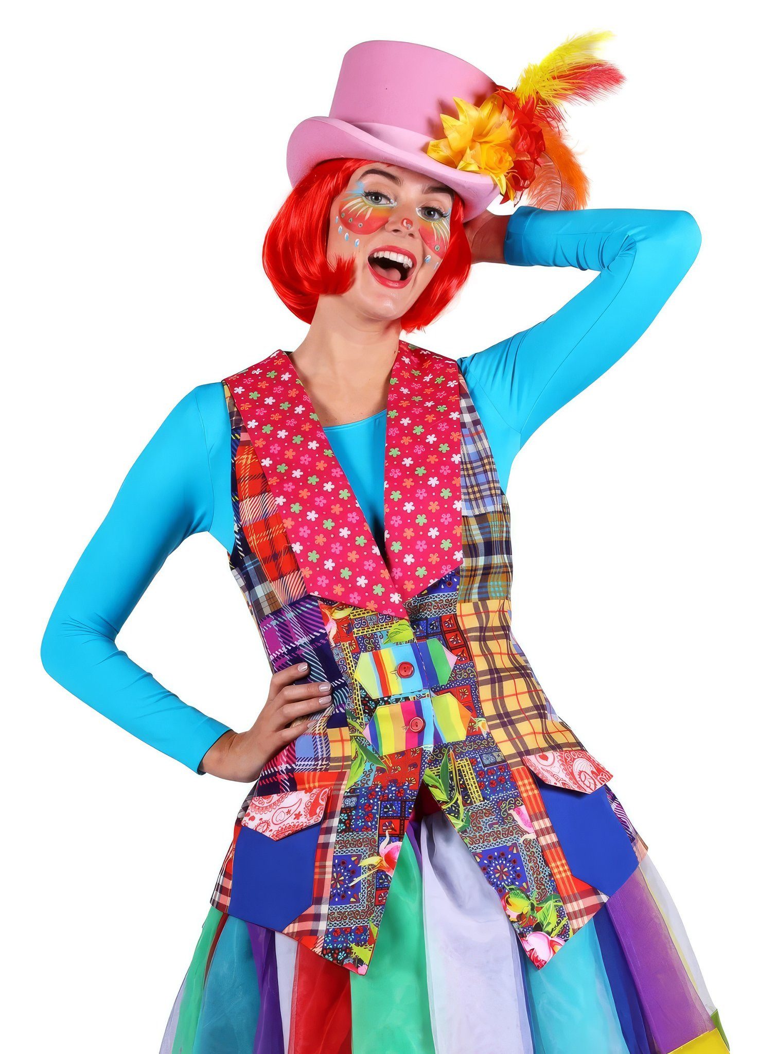 thetru Clown-Kostüm Flickenweste Clown Karneval Faschingskostüm Damen, Knallbunte Weste für komische Clowns
