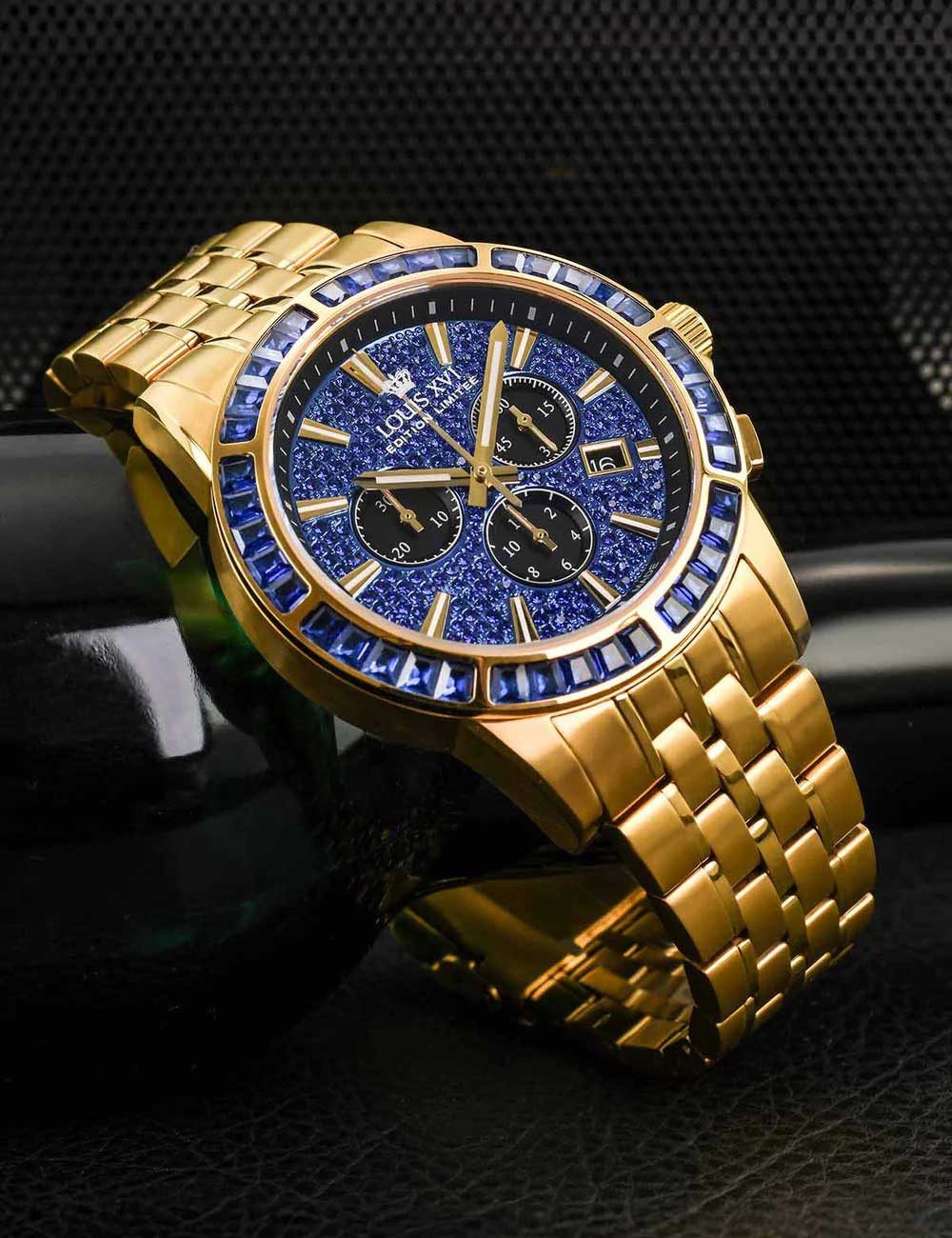 LOUIS XVI Quarzuhr Louis XVI XLXVI1132 Herrenuhr Majesté Iced Out Baguette Chronograph 4 Louis XVI XLXVI1132 Herrenuhr Majesté Iced Out Baguette Chronograph 43mm 5ATM