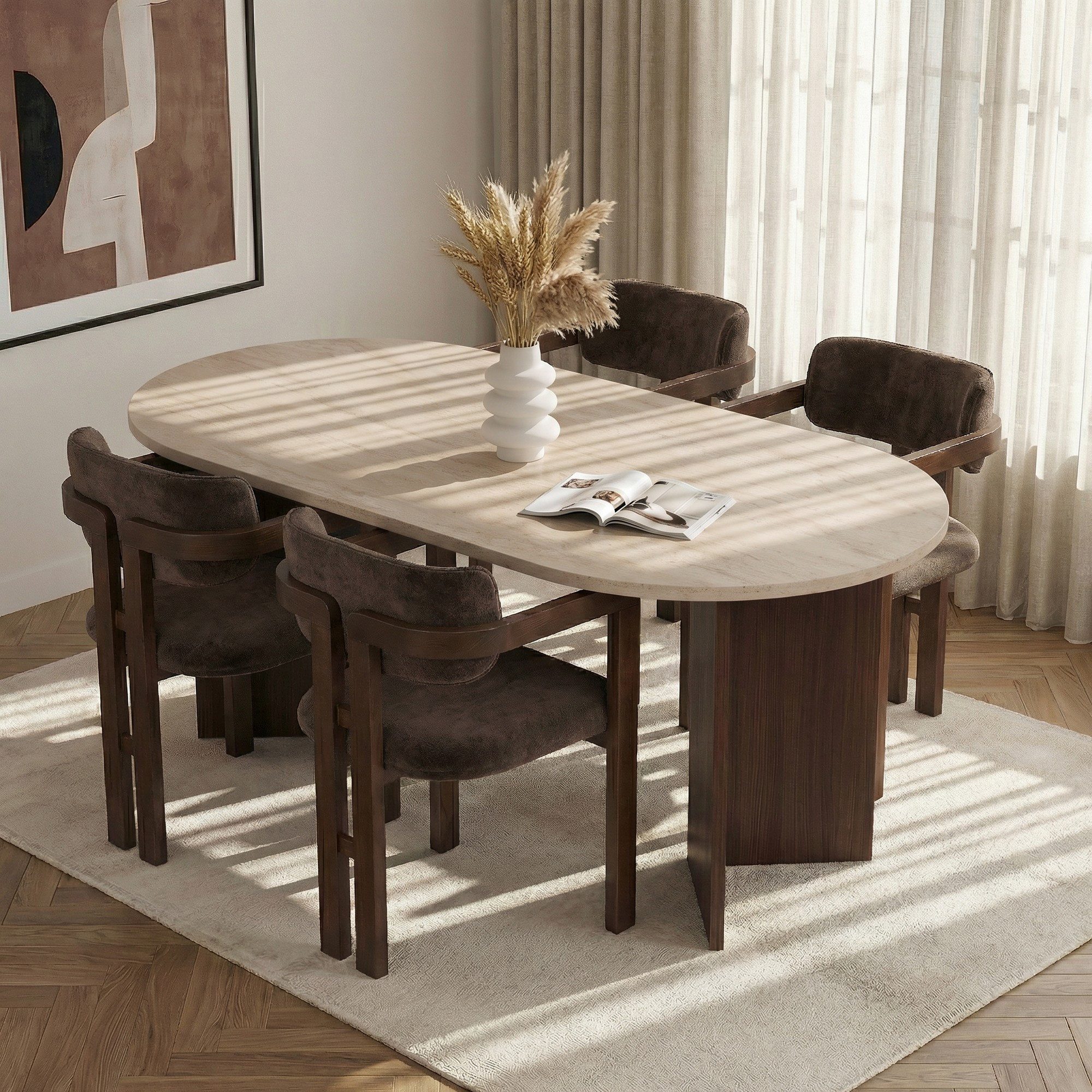 Skye Decor Essgruppe Japandi, (5-tlg., 5-teiliges Set: 1 Tisch und 4 Stühle)