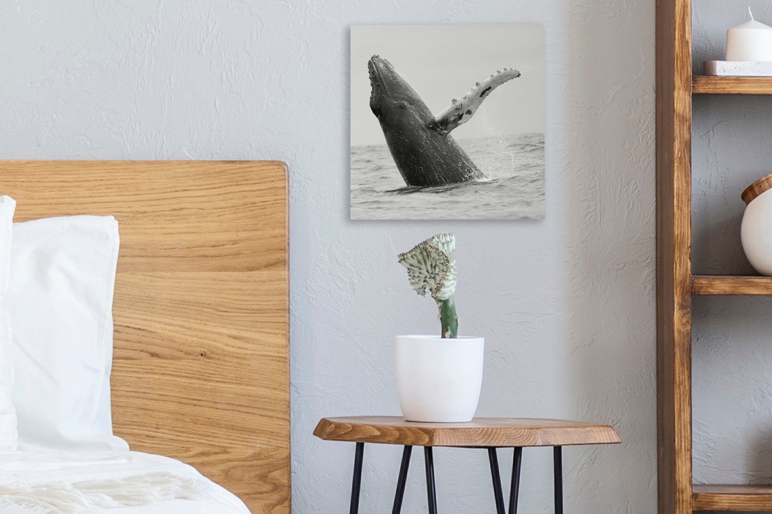 Leinwandbild bei Wohnzimmer Meer Buckelwal Rica Bilder im (1 schwarz-weiß, Leinwand in für Costa OneMillionCanvasses® Schlafzimmer St),