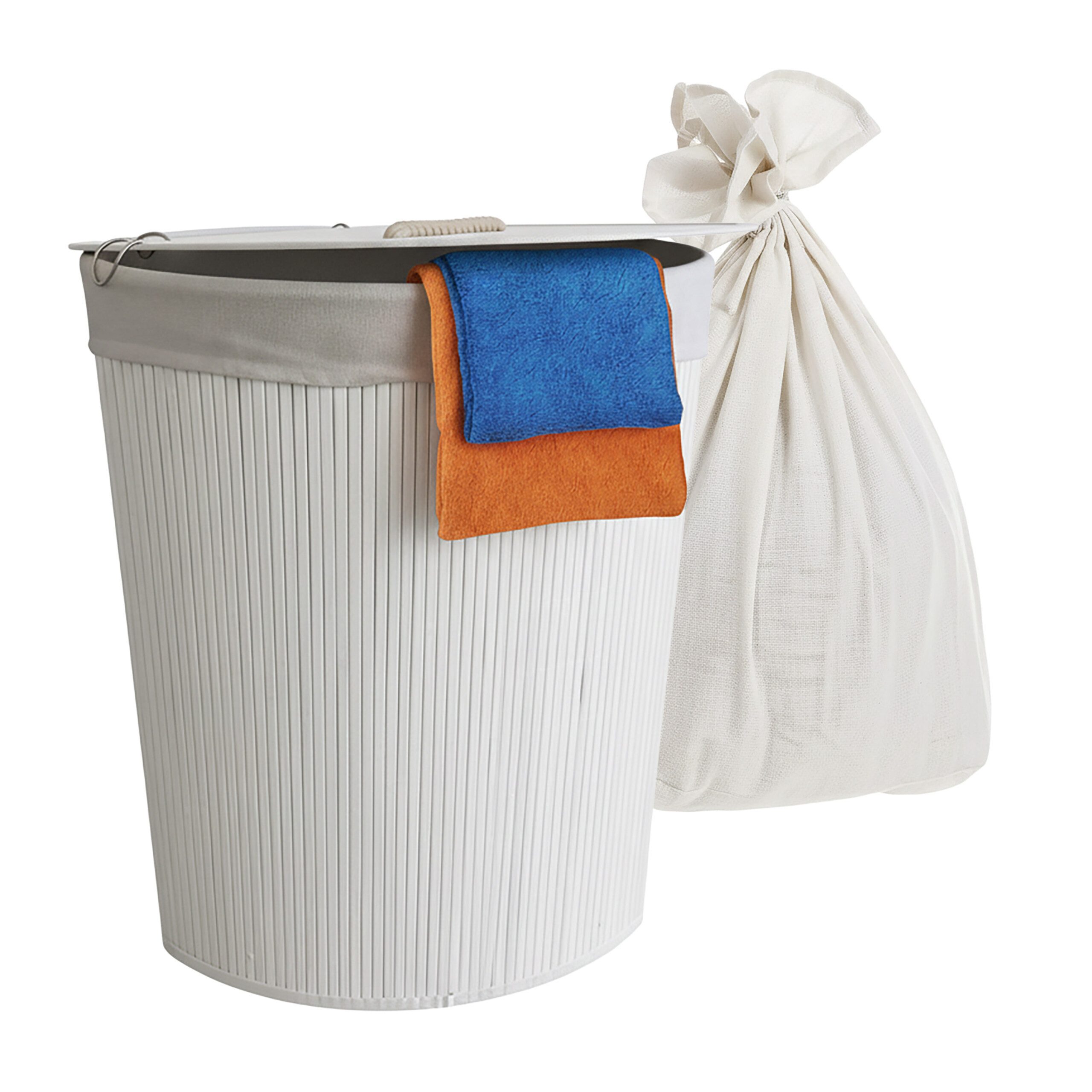 relaxdays Wäschekorb Bambus Eckwäschekorb mit Deckel, weiß günstig online kaufen