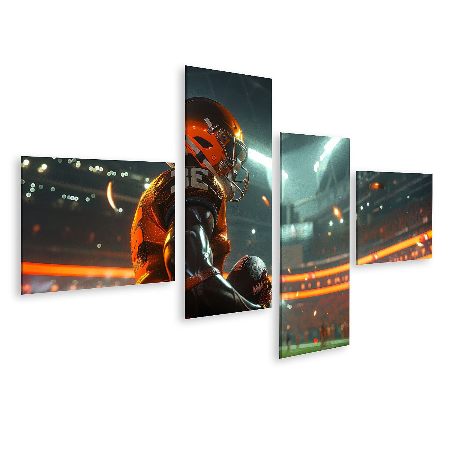 islandburner Leinwandbild, Footballspieler im Stadion bei Nacht (2)