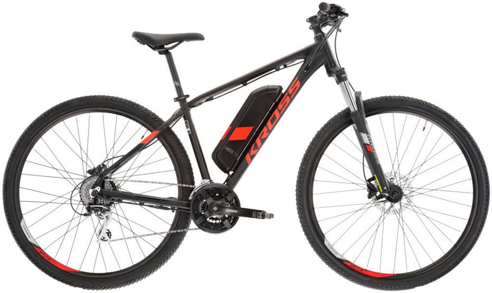 Kross E-Bike Mountainbike E-MTB Hexagon Boost 1.0 522 29 Zoll schwarz, 24 Gang Shimano ACERA M3020 Schaltwerk, Kettenschaltung, Heckmotor, 522 Wh, Pedelec, Elektrofahrrad für Damen und Herren