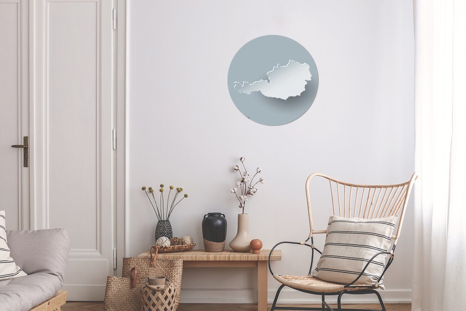 MuchoWow Wandsticker Illustration eines weißen Tapetenaufkleber, Wohnzimmer Hintergrund vor St), (1 einem Österreichs Kinderzimmer, Tapetenkreis für Rund, hellblauen
