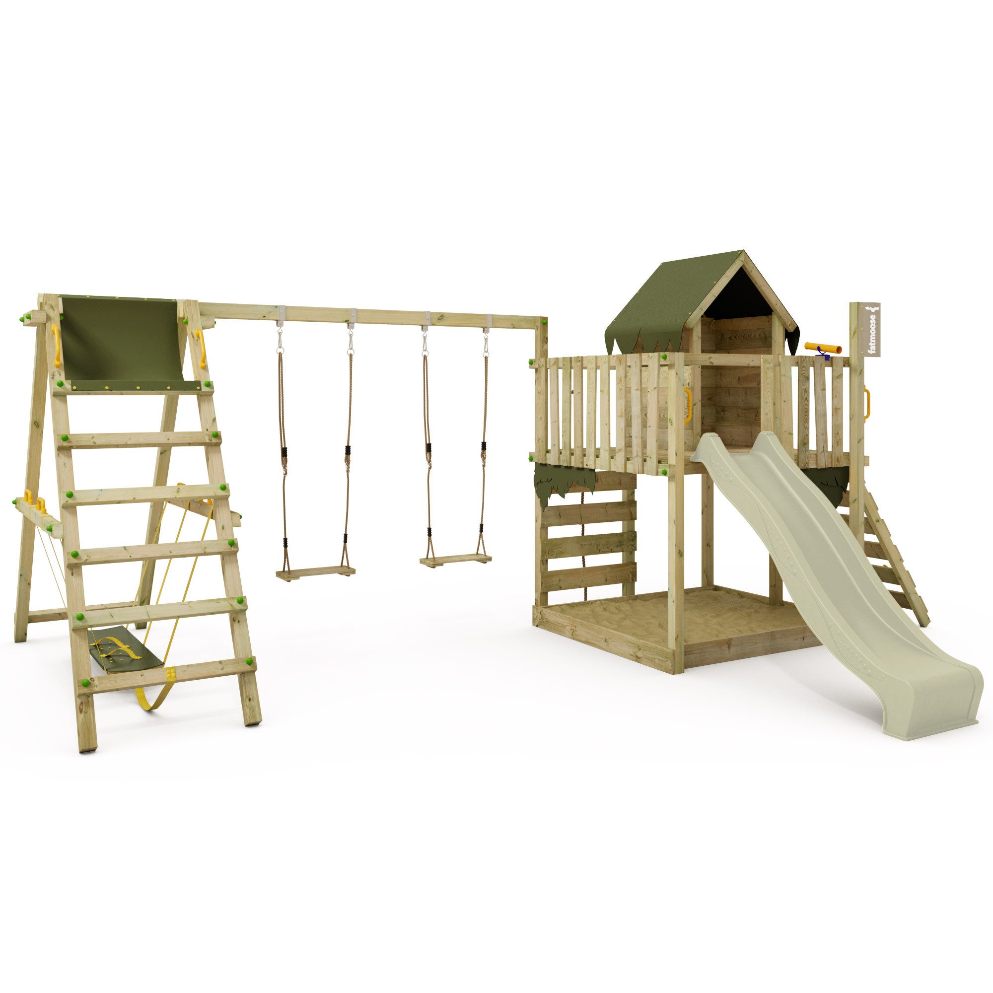 FATMOOSE Spielturm JazzyJungle mit SurfSwing – Abenteuer-Spielhaus mit Rutsche, extrem witterungsbeständig mit 10 Jahren Garantie*