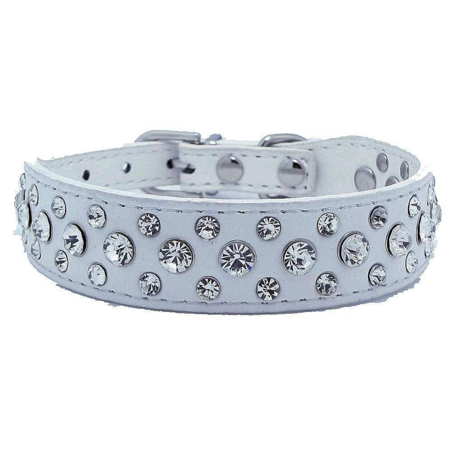 LuxusKollektion Hunde-Halsband Halsband Strass Hund Katze Weiß M in Lederoptik, Kunststoff