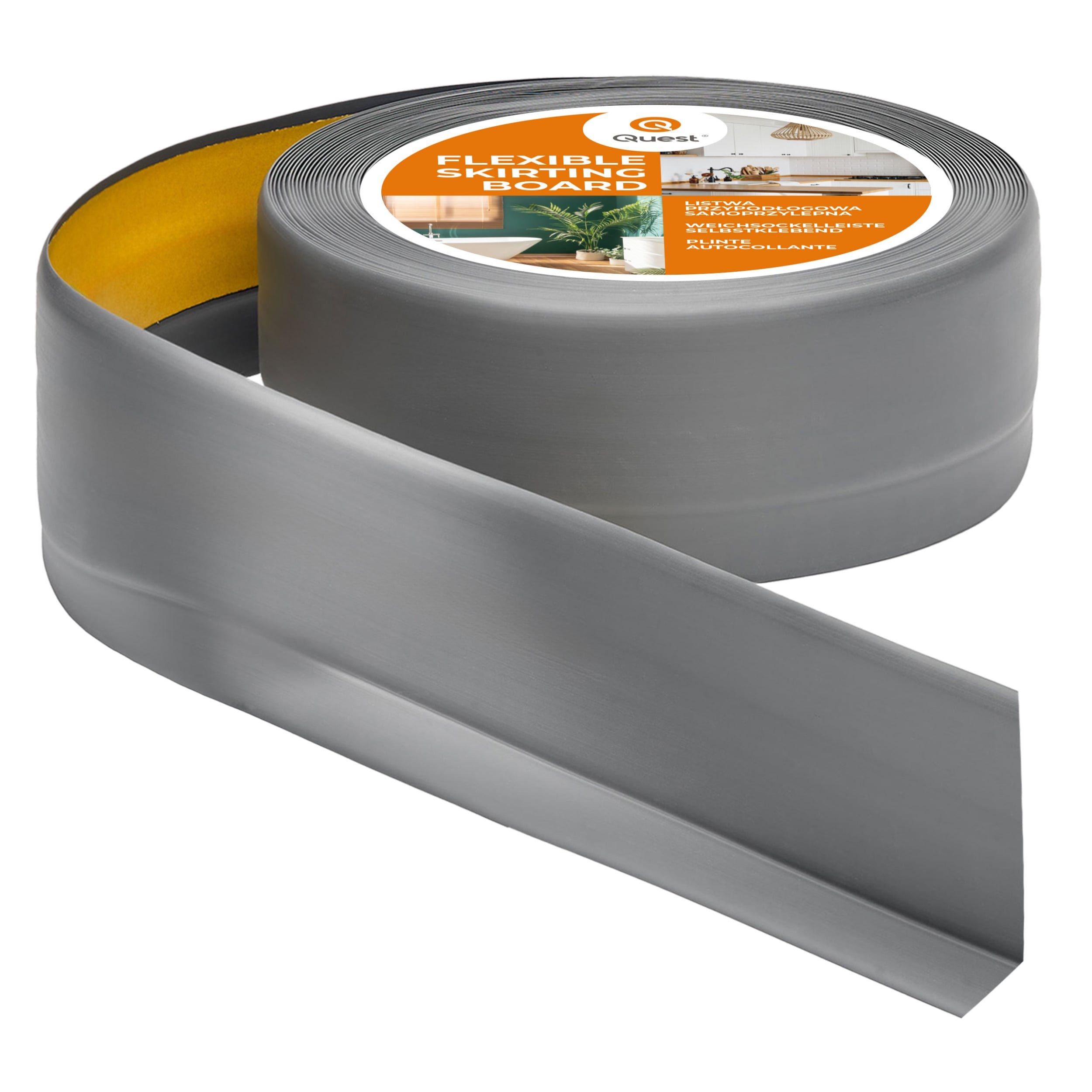 Quest Sockelleiste Weichsockelleiste Selbstklebend 50x20 mm, L: 500,00 cm, H: 5,00 cm, Packung, 1-St., wasserfest, UV-beständig, für Küche & Bad
