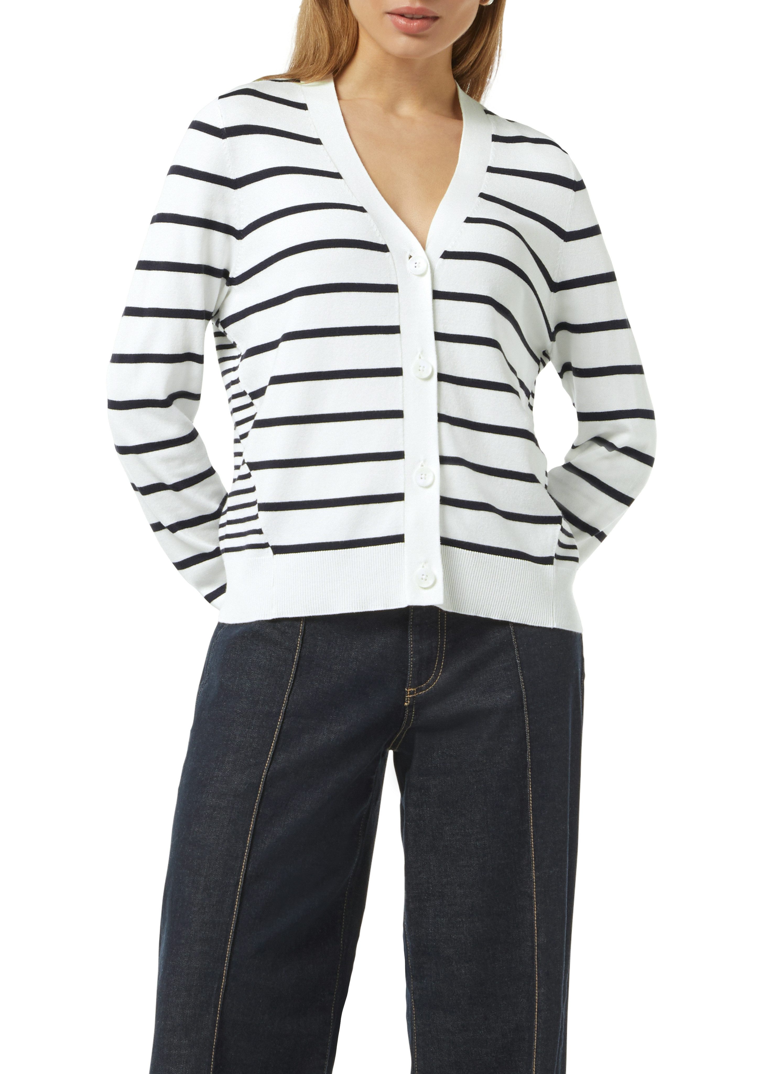 comma Strickjacke mit V-Ausschnitt und in Streifen-Optik günstig online kaufen