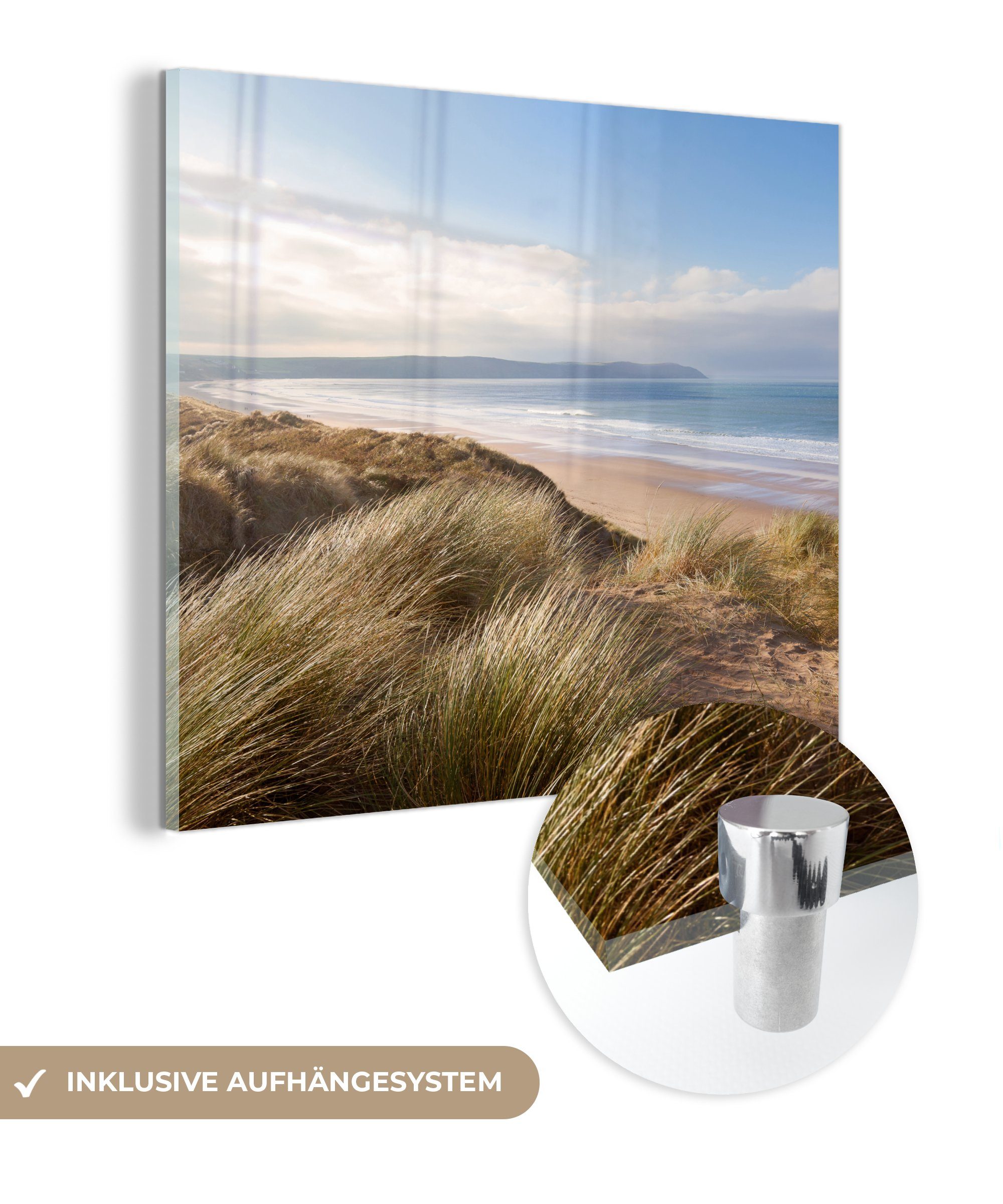 MuchoWow Acrylglasbild Meer - Pflanzen, Wandbild - auf Bilder - Dünen - - Wanddekoration (1 auf Foto Glasbilder Glas St), Glas