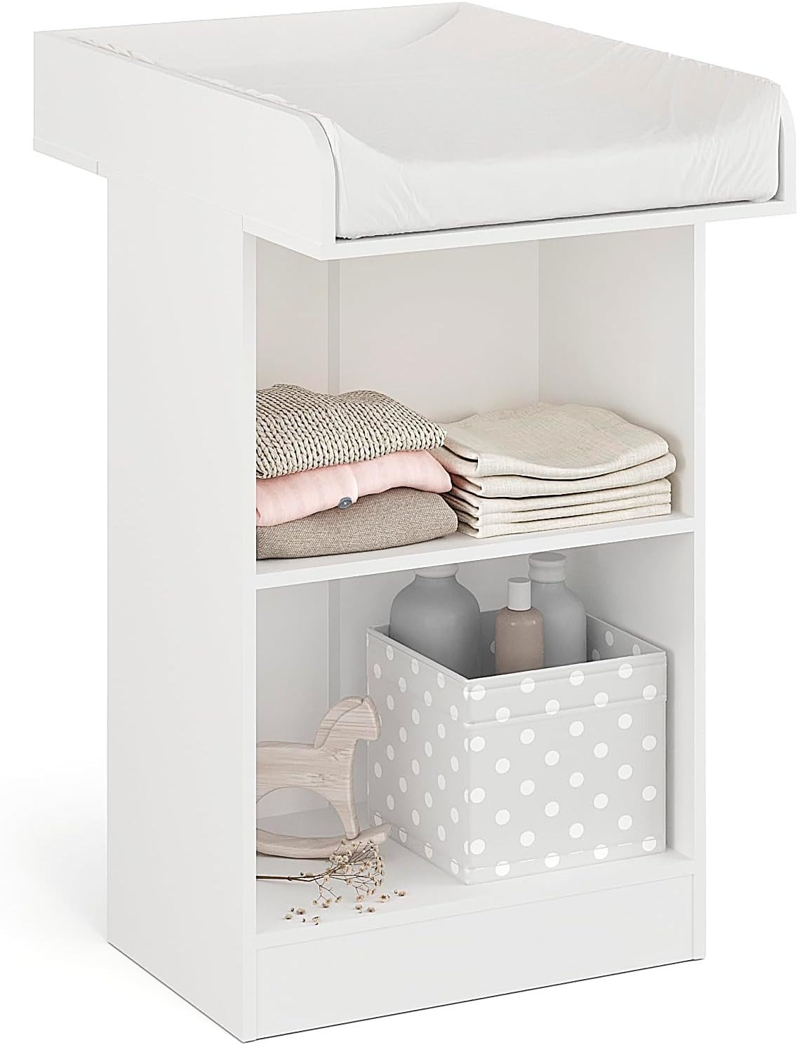 KOMTO Wickelkommode Weiß - Wickeltisch Schmal, Baby Kommode mit Wickelaufsatz abnehmbar M1, Baby Changing Table, Lulliblox M1