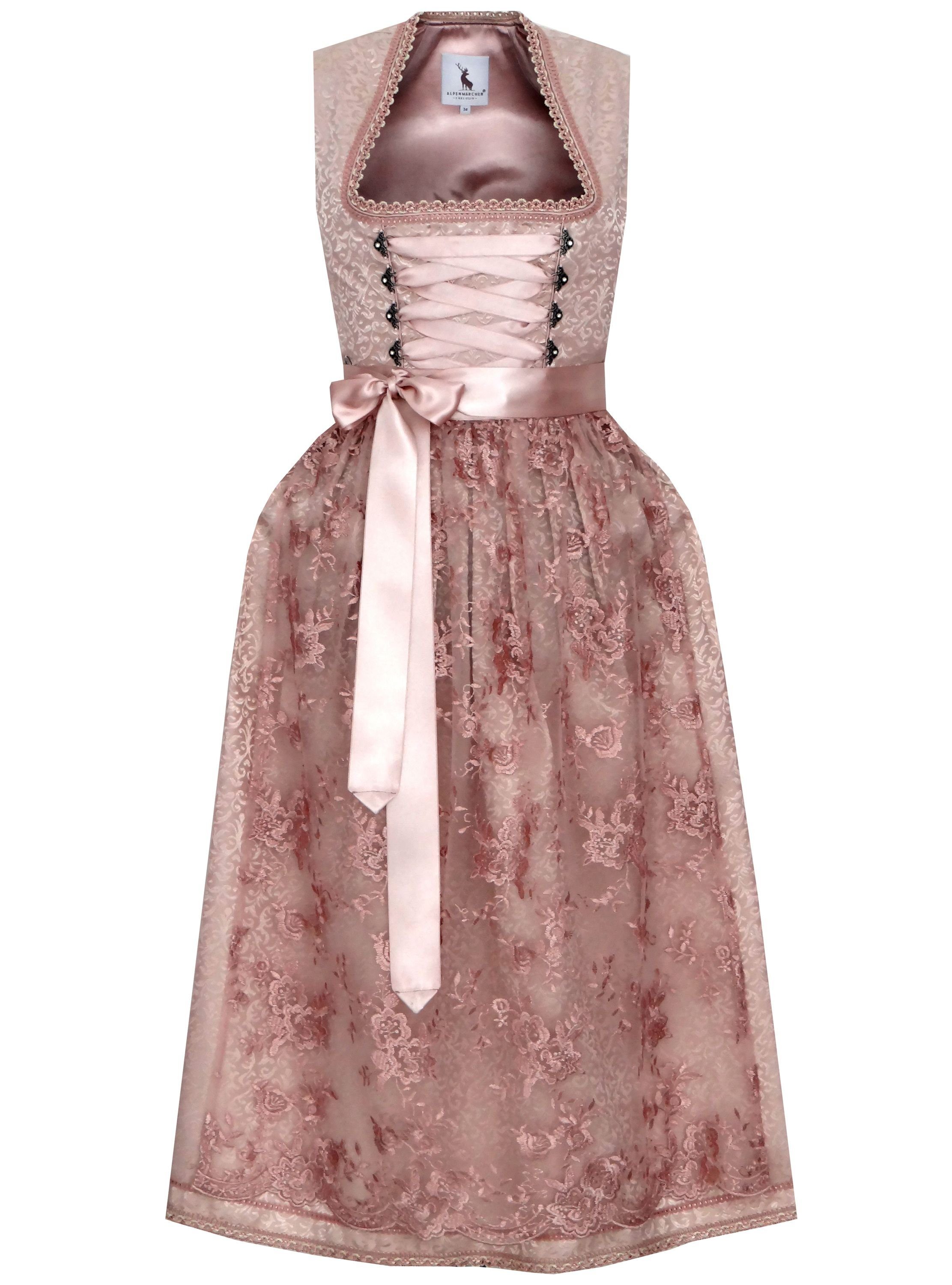 Alpenmärchen Dirndl Lang Mit Spitzenschürze – Elegantes Trachtenkleid In Rosa
