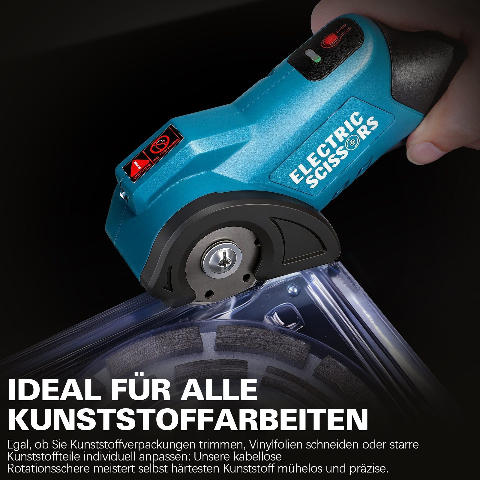 XERSEK Akku-Universalschere 18V Elektrische Schere mit 2,0Ah Akku, Kartonschneider Akkuschere, 18 V in V, 2 Klingen, 440U/min Motor, 9mm Schnitttiefe Kompatibel – Bild 4 von 5