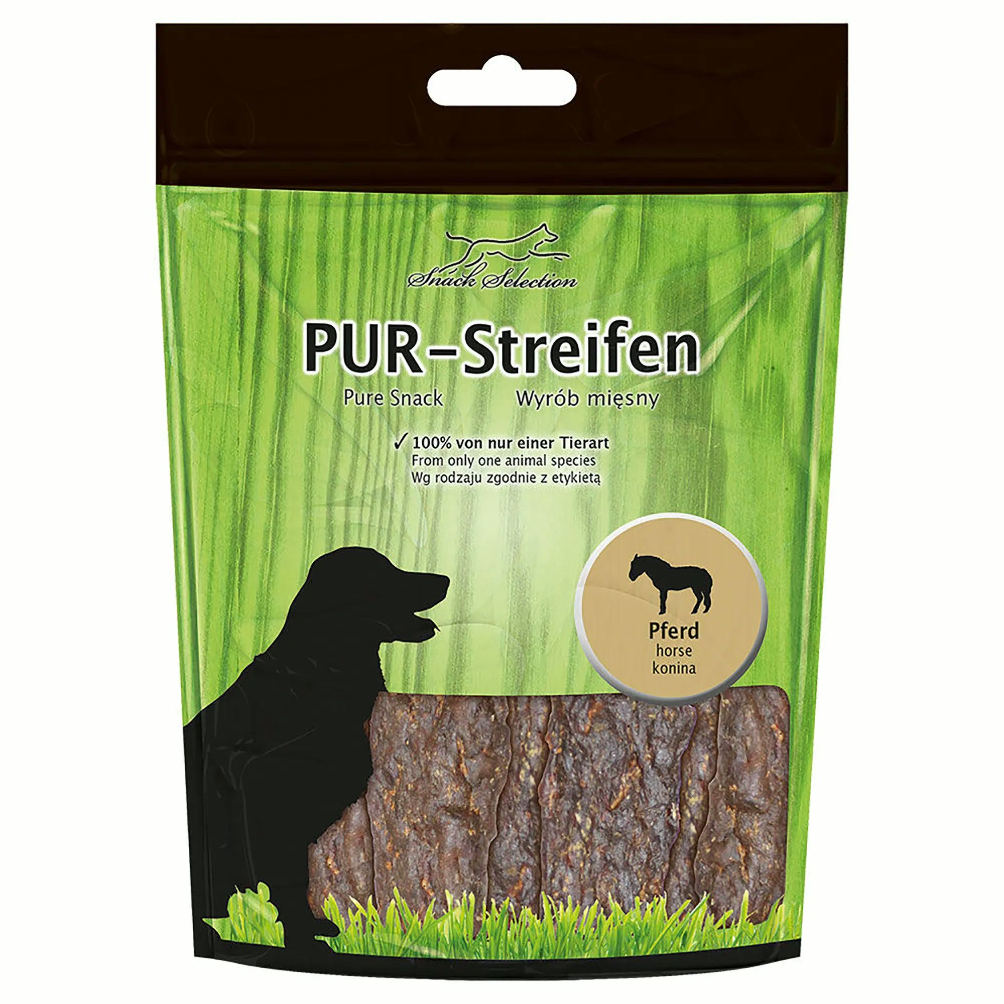 Greenhound PUR Streifen Pferd - Zäh, aber weich – leicht teilbar & gut kaubar Pferd, Snack für: Hunde, Monoprotein: 100 % Fleisch einer Tierart