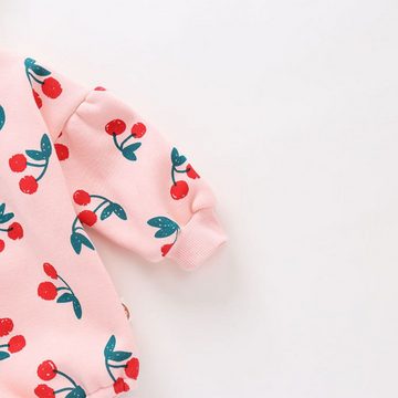 suebidou Strampler Baby/Kleinkind Body rosa mit Kirschen Print und Kopfband geplüscht Allover Print Kirschen