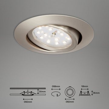 Briloner Leuchten LED Einbauleuchte 7171-032, LED fest verbaut, Warmweiß, 3er Set, schwenkbar, IP44, matt-nickel, 8,2 cm