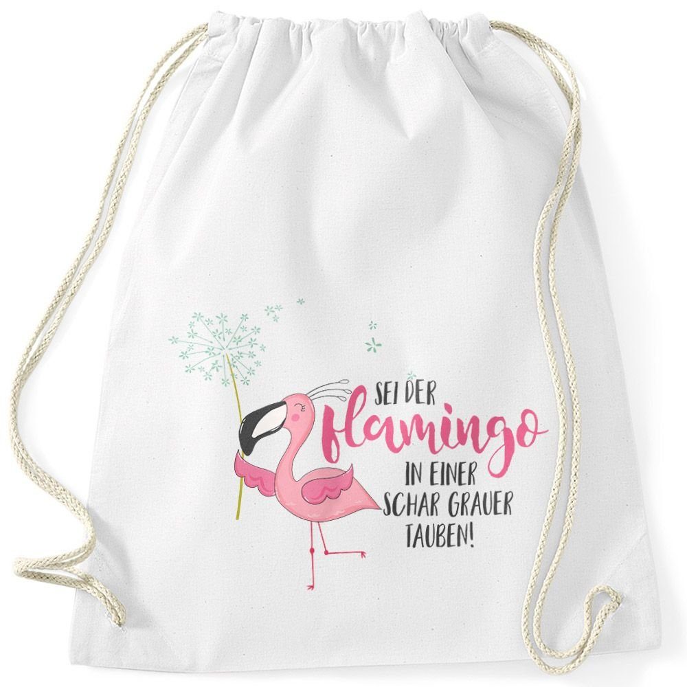 MoonWorks Turnbeutel Turnbeutel sei der Flamingo in einer Schar grauer Tauben Spruch Flamingo Pusteblume Moonworks®