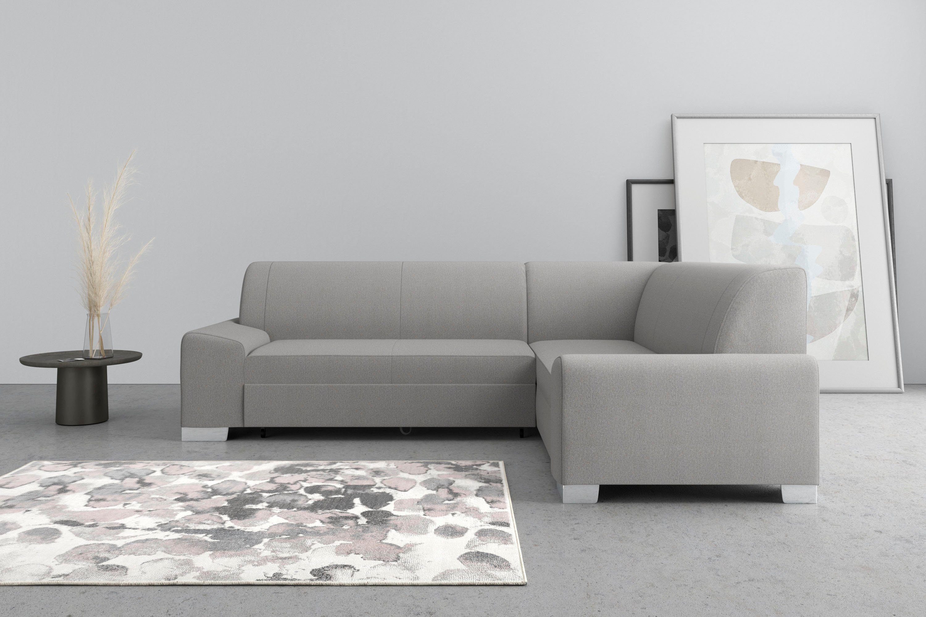 DOMO collection Ecksofa Anzio in kubischer Formensprache, flache Armlehnen, L-Form, Wahlweise mit Bettfunktion und Federkern für hohen Sitzkomfort